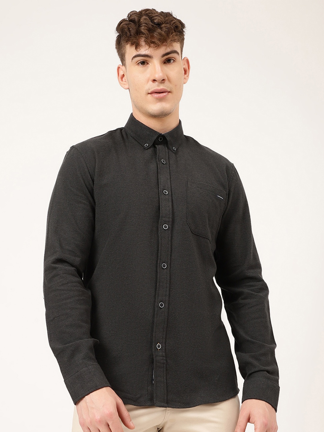 

LINDBERGH Men Solid Cotton Casual Shirt, Black