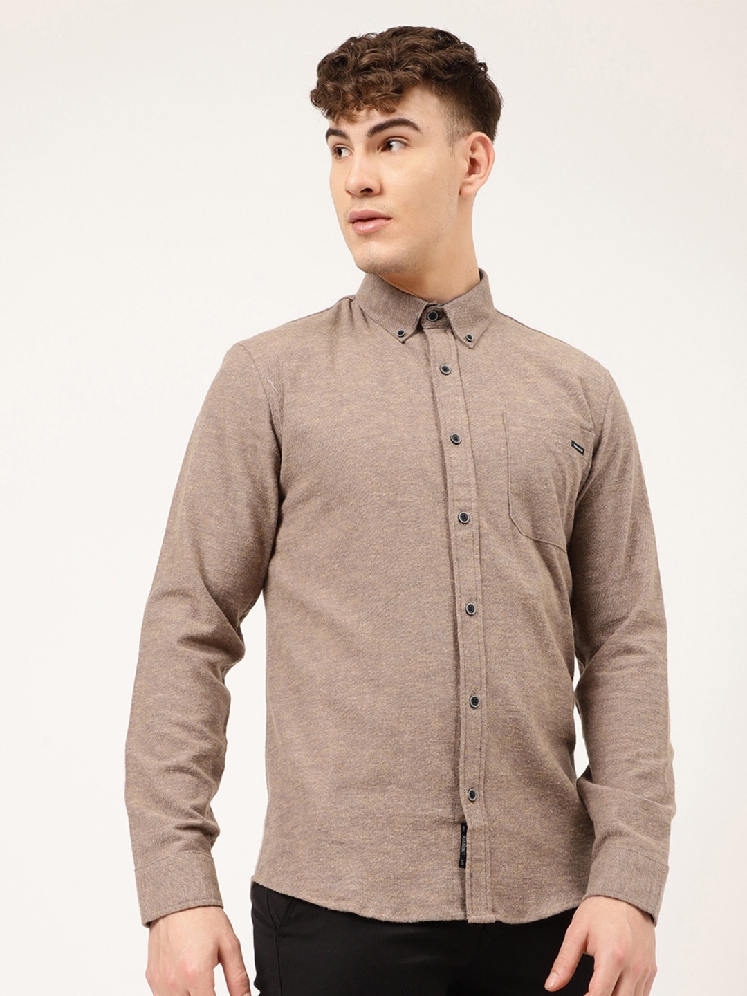 

LINDBERGH Men Solid Cotton Casual Shirt, Brown