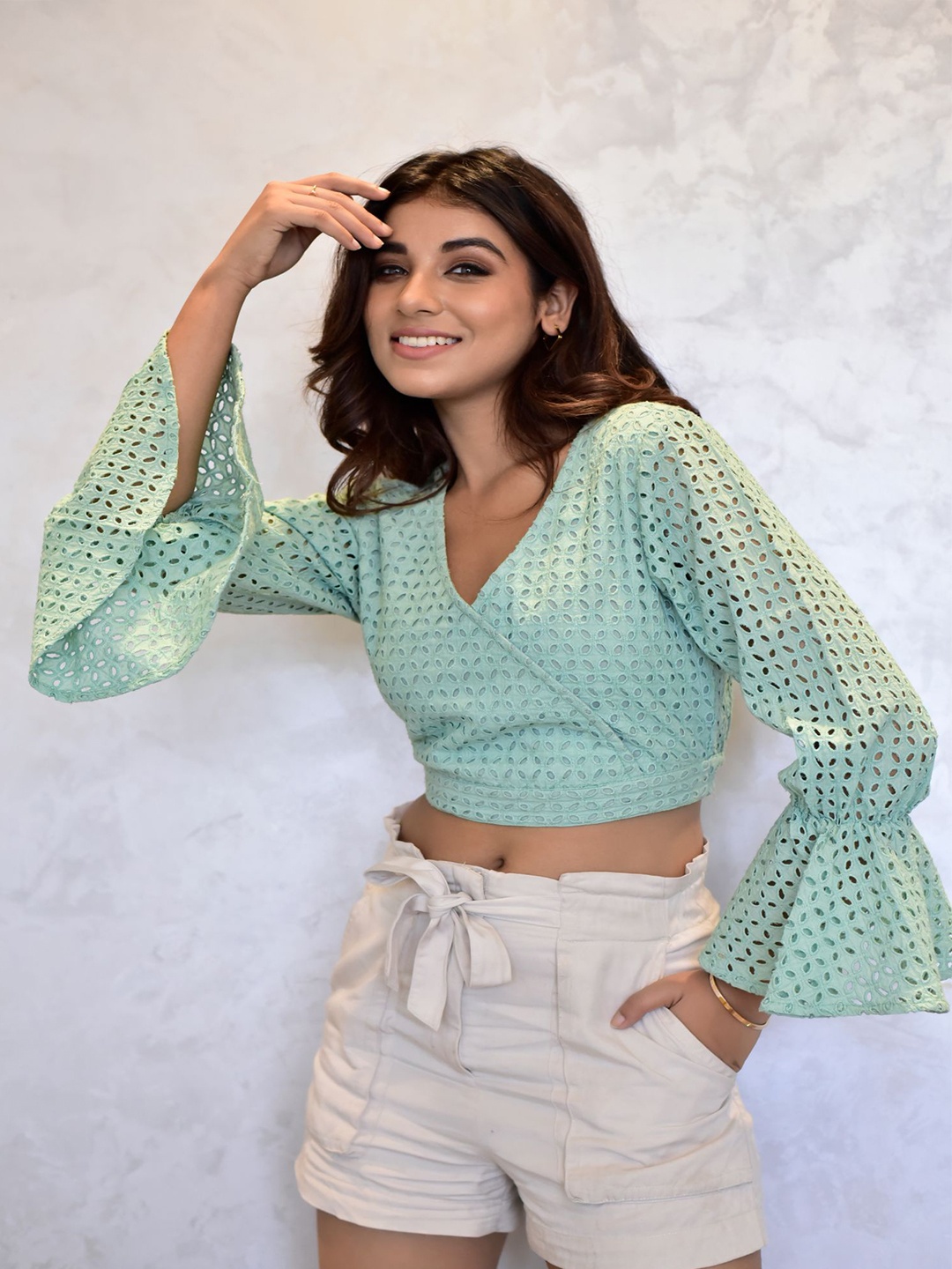 

Aaheli Pure Cotton Wrap Crop Top, Green