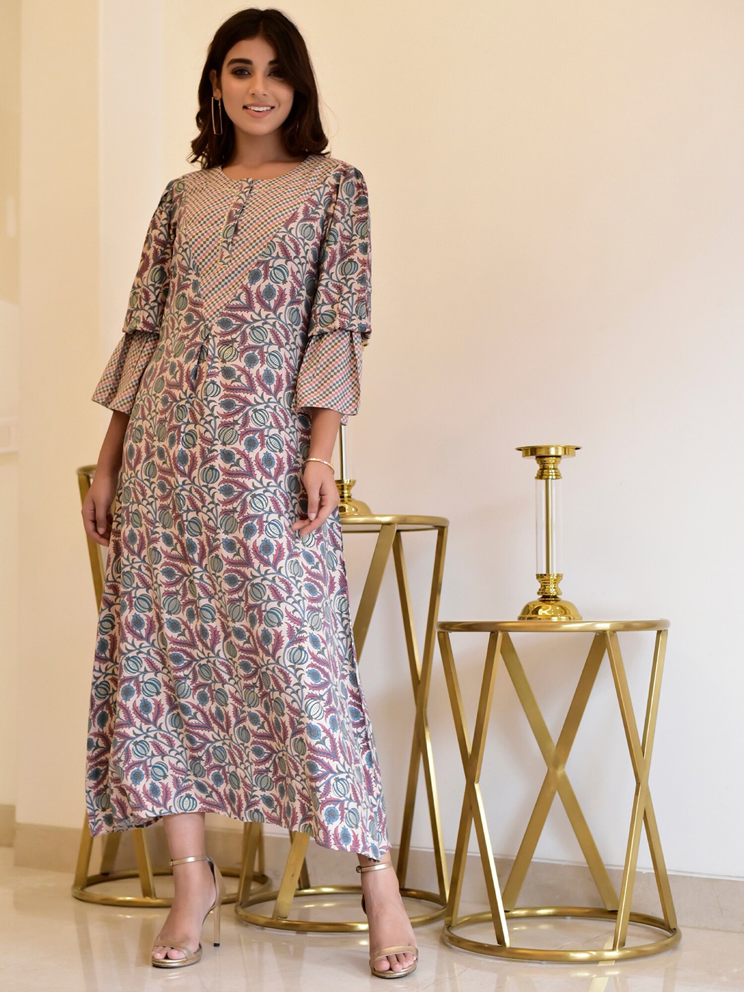 

Aaheli Floral Maxi Maxi Dress, Beige