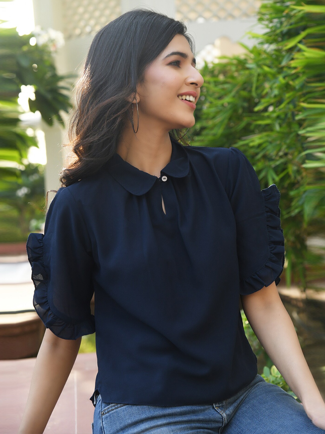 

Aaheli Navy Blue Georgette Top