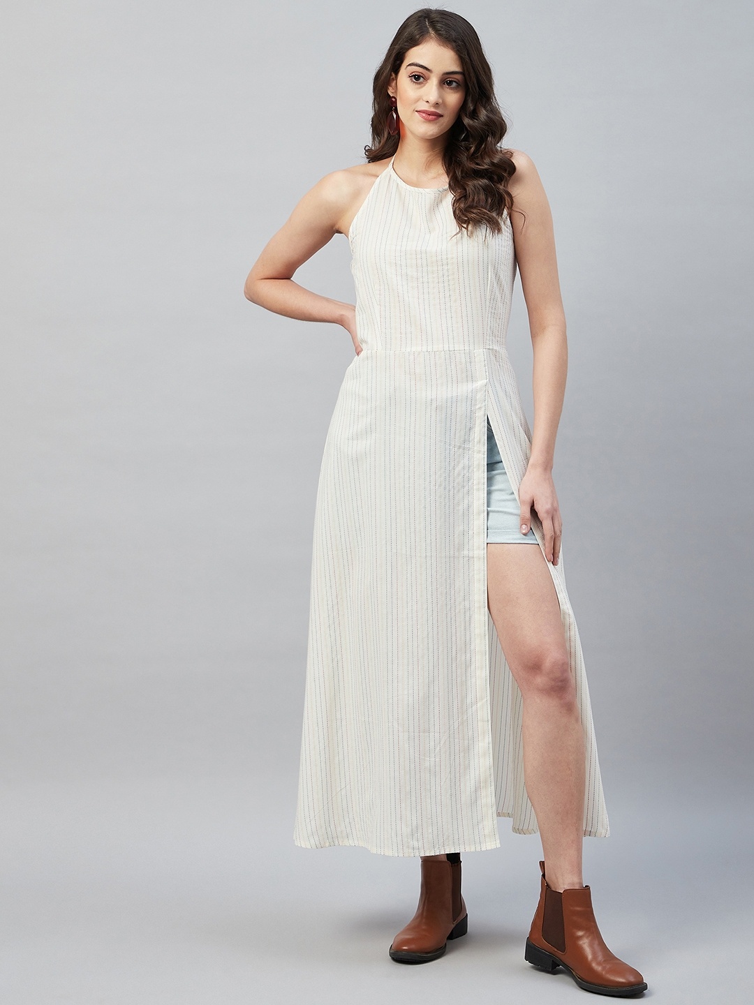 

Aaheli Pure Cotton Geometric Print Longline Top, White