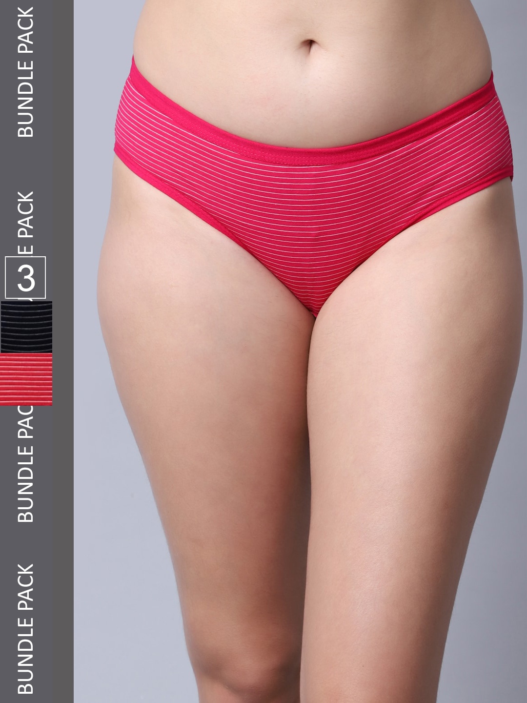 

Jinfo Women Pack Of 3 Striped Cotton Hipster Briefs, Red