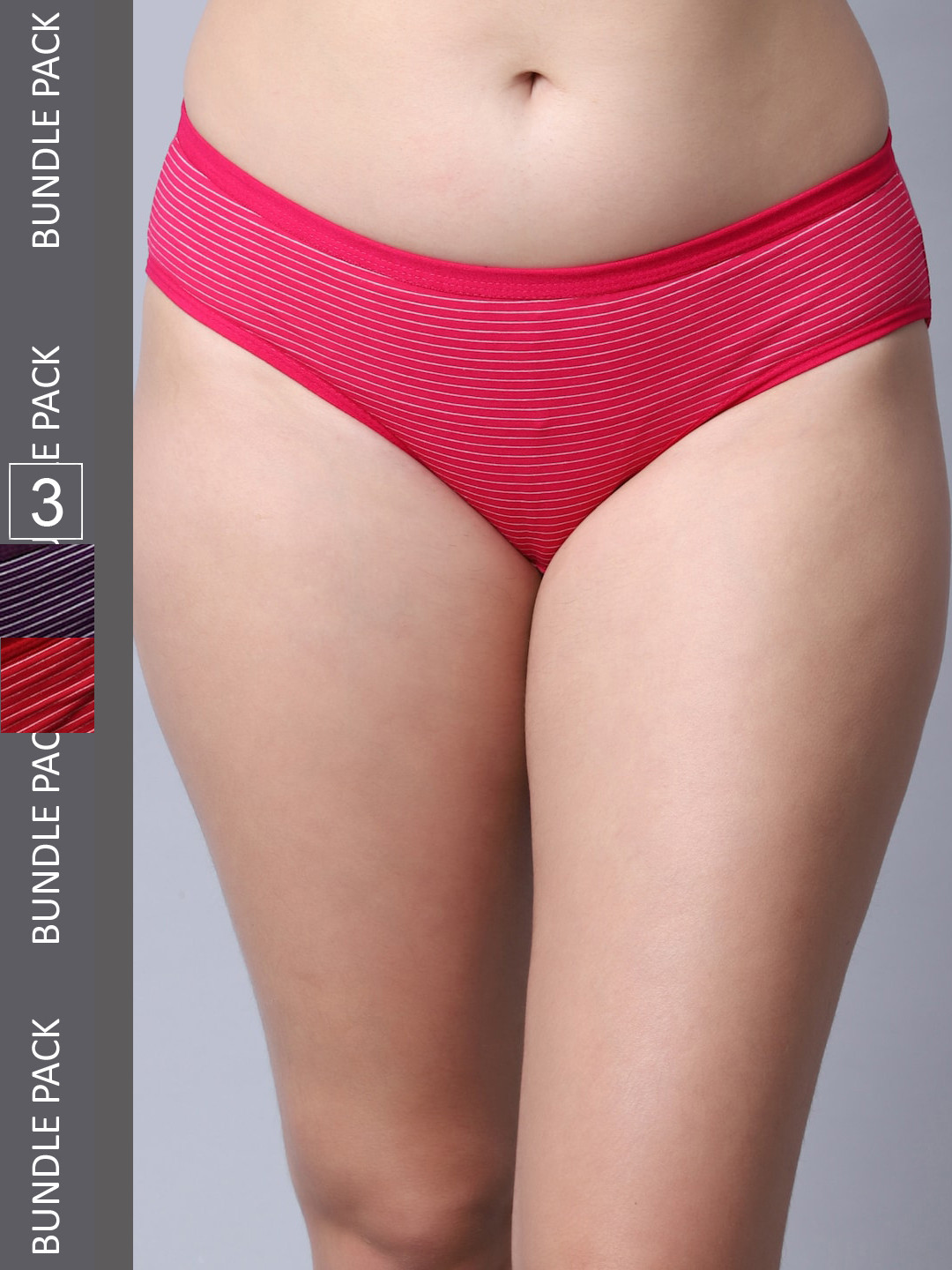 

Jinfo Women Pack Of 3 Striped Cotton Hipster Briefs, Red