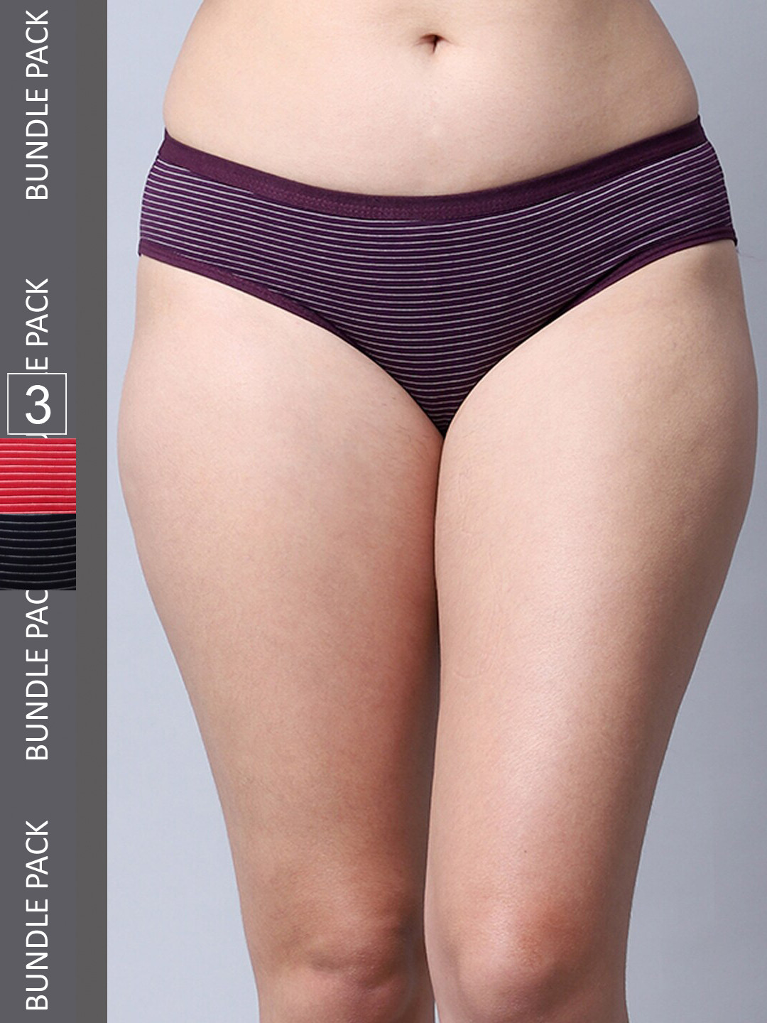 

Jinfo Women Pack Of 3 Striped Cotton Hipster Briefs, Red