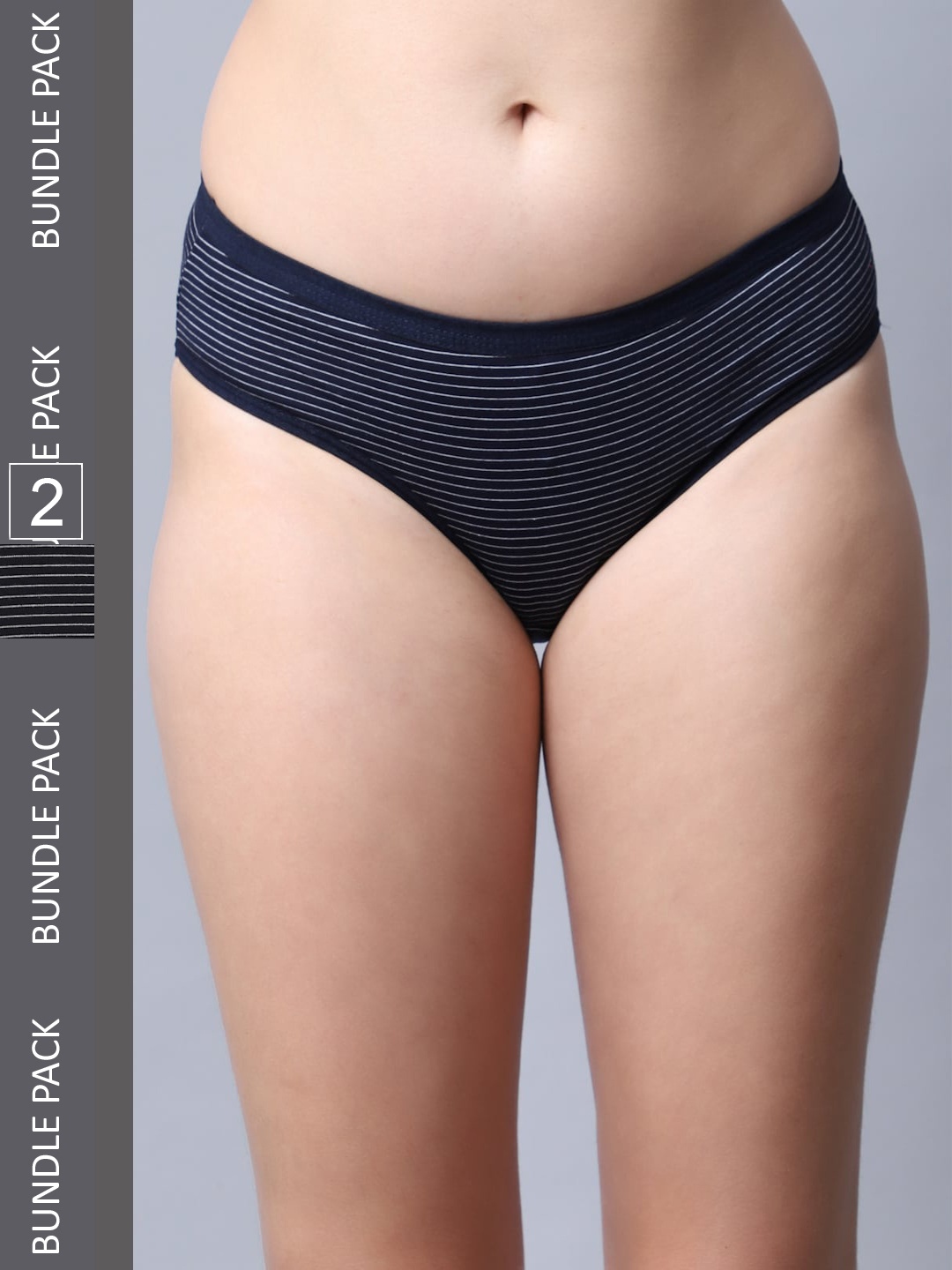 

Jinfo Women Pack Of 2 Striped Cotton Hipster Briefs, Black