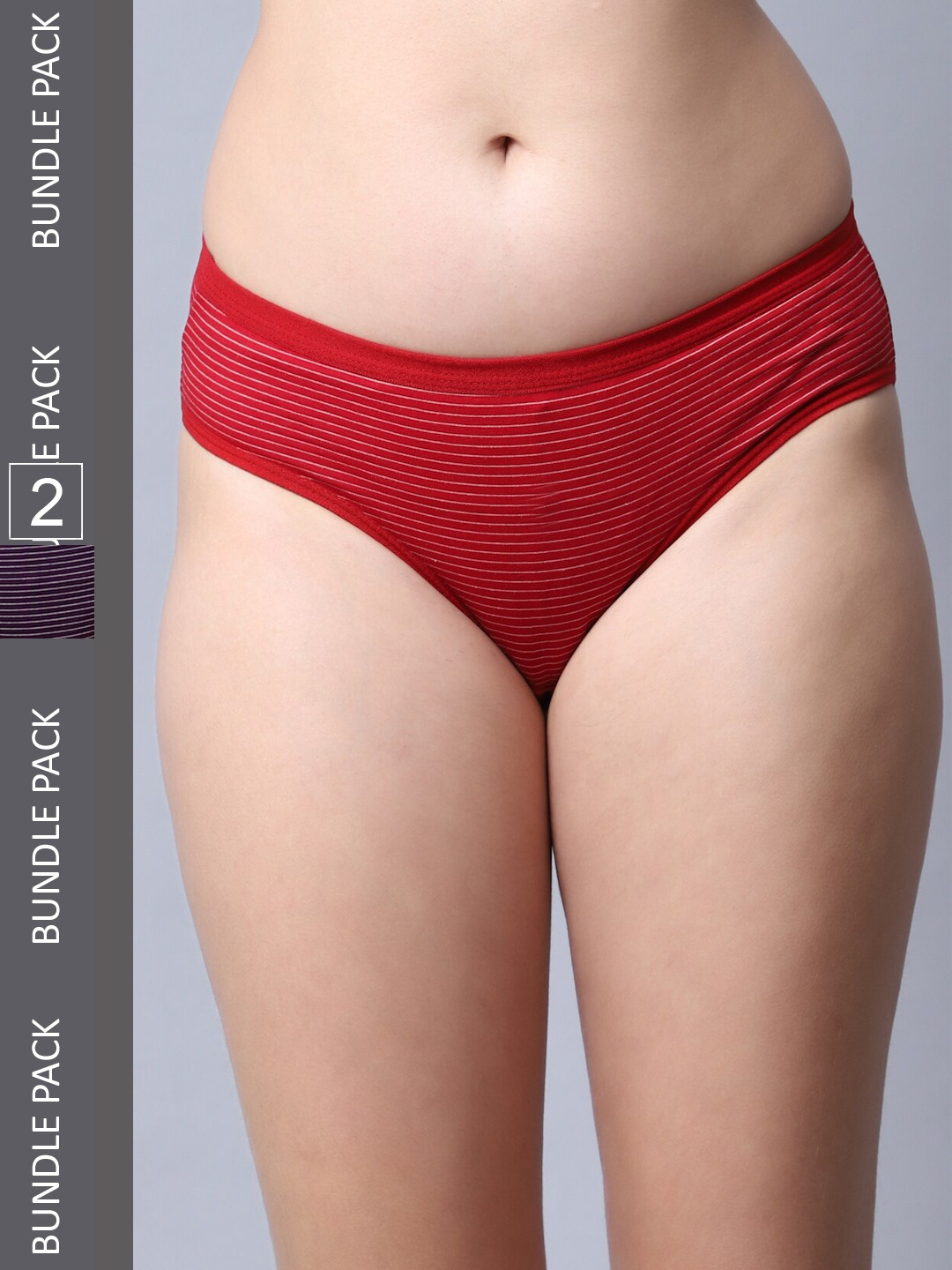 

Jinfo Women Pack Of 2 Striped Cotton Hipster Briefs, Red