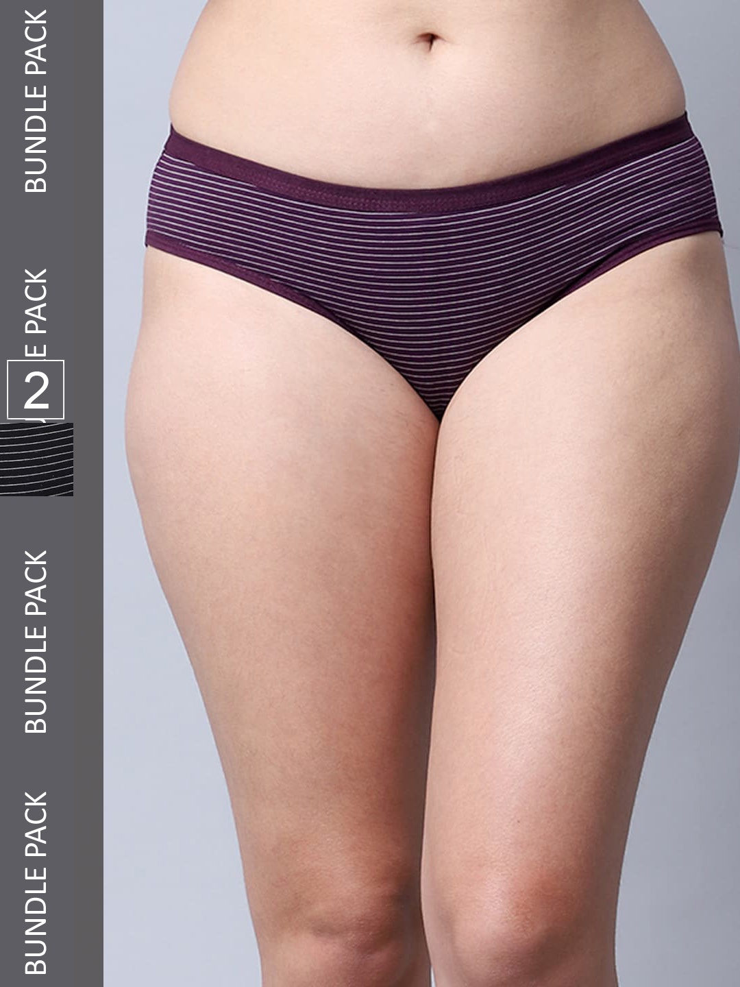 

Jinfo Women Pack Of 2 Striped Cotton Hipster Briefs, Black
