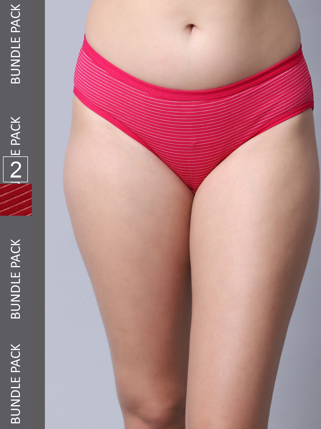 

Jinfo Women Pack Of 2 Striped Cotton Hipster Briefs, Red