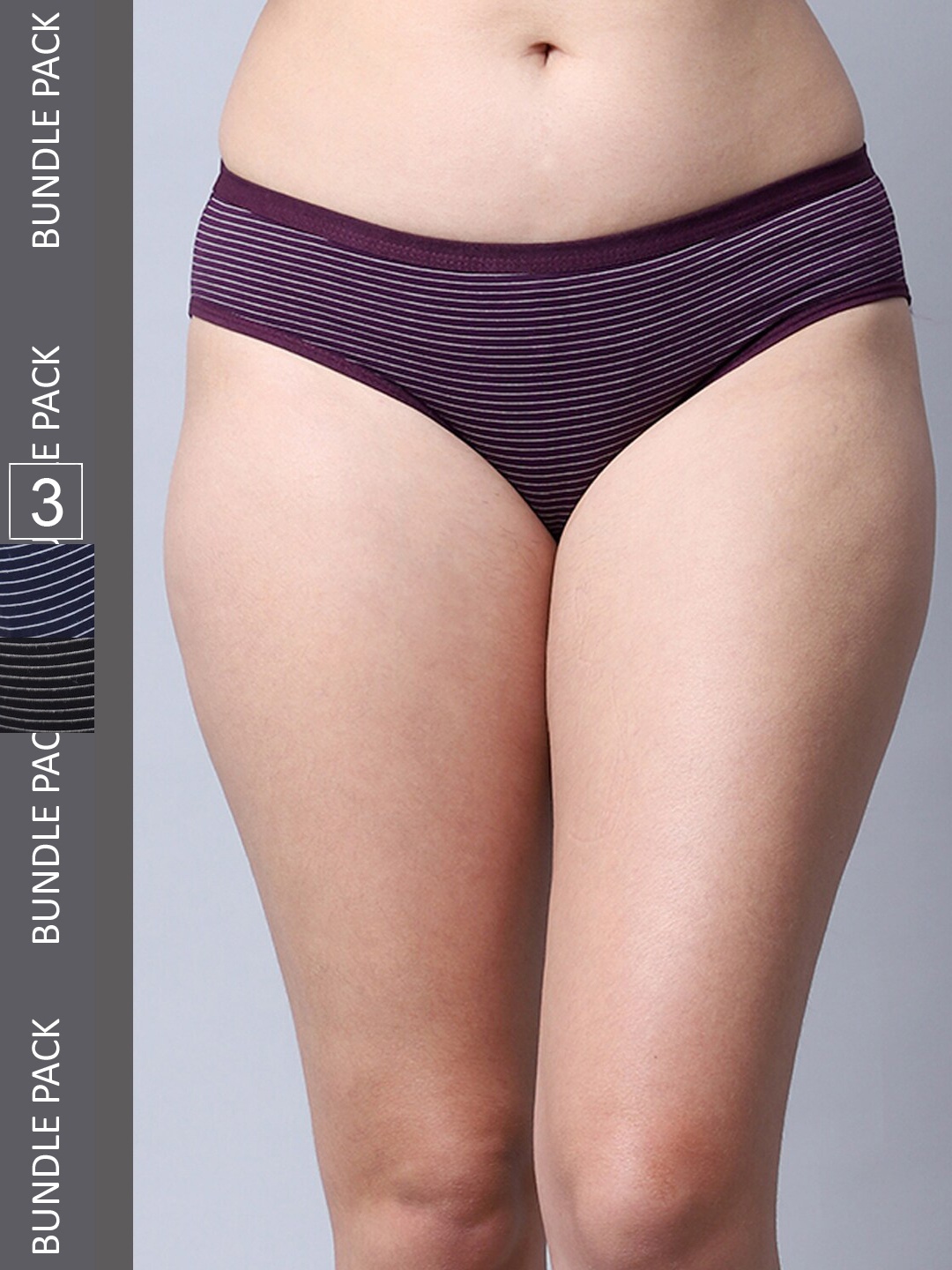 

Jinfo Women Pack Of 3 Striped Cotton Hipster Briefs, Black