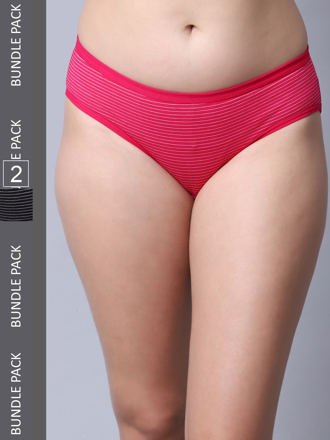 

Jinfo Women Pack Of 2 Striped Cotton Hipster Briefs, Black