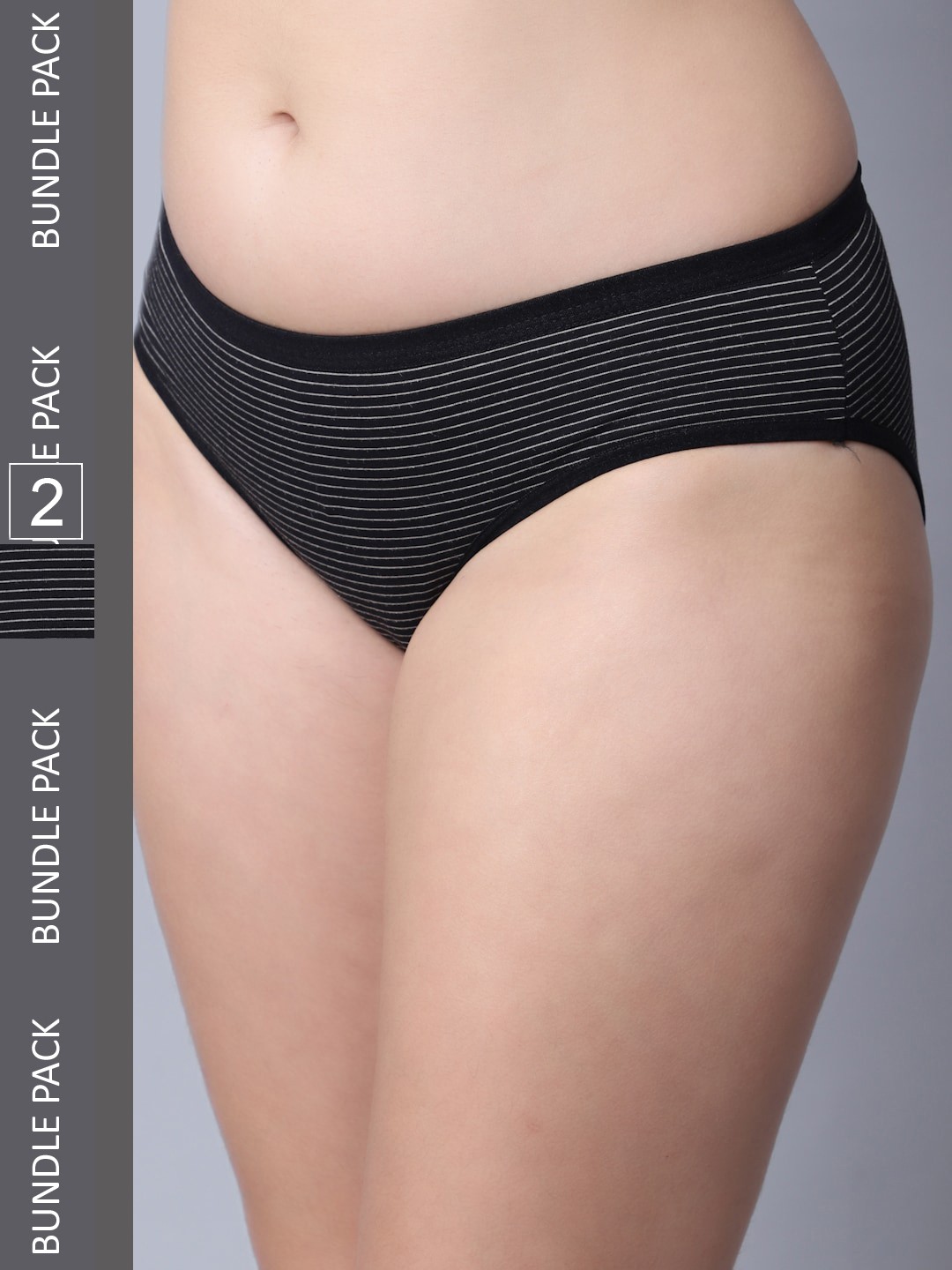 

Jinfo Women Pack Of 2 Striped Cotton Hipster Briefs, Black