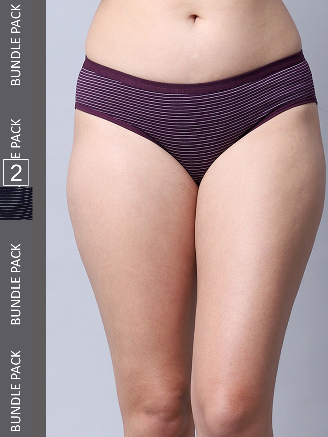 

Jinfo Women Pack Of 2 Striped Cotton Hipster Briefs LP25-16-17-S, Purple