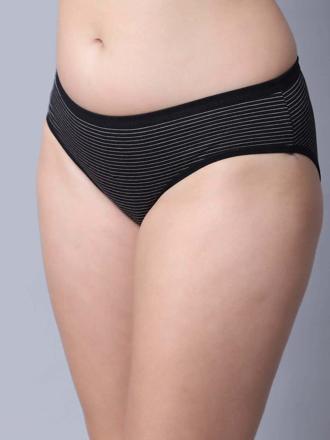 

Jinfo Women Striped Cotton Hipster Briefs LP25-01-S, Black