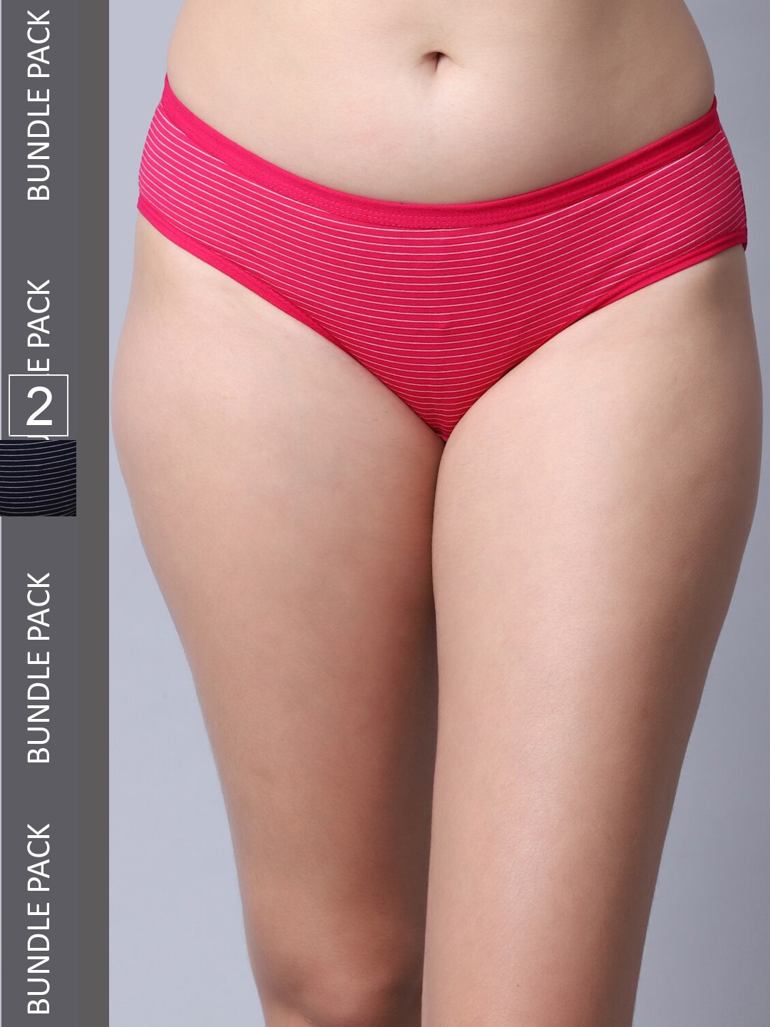 

Jinfo Women Pack Of 2 Striped Cotton Hipster Briefs LP25-07-17-S, Pink