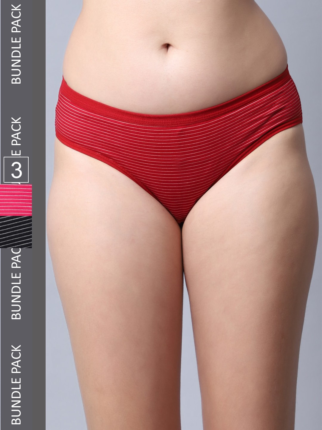 

Jinfo Women Pack Of 3 Striped Cotton Hipster Briefs LP25-01-03-07-S, Black
