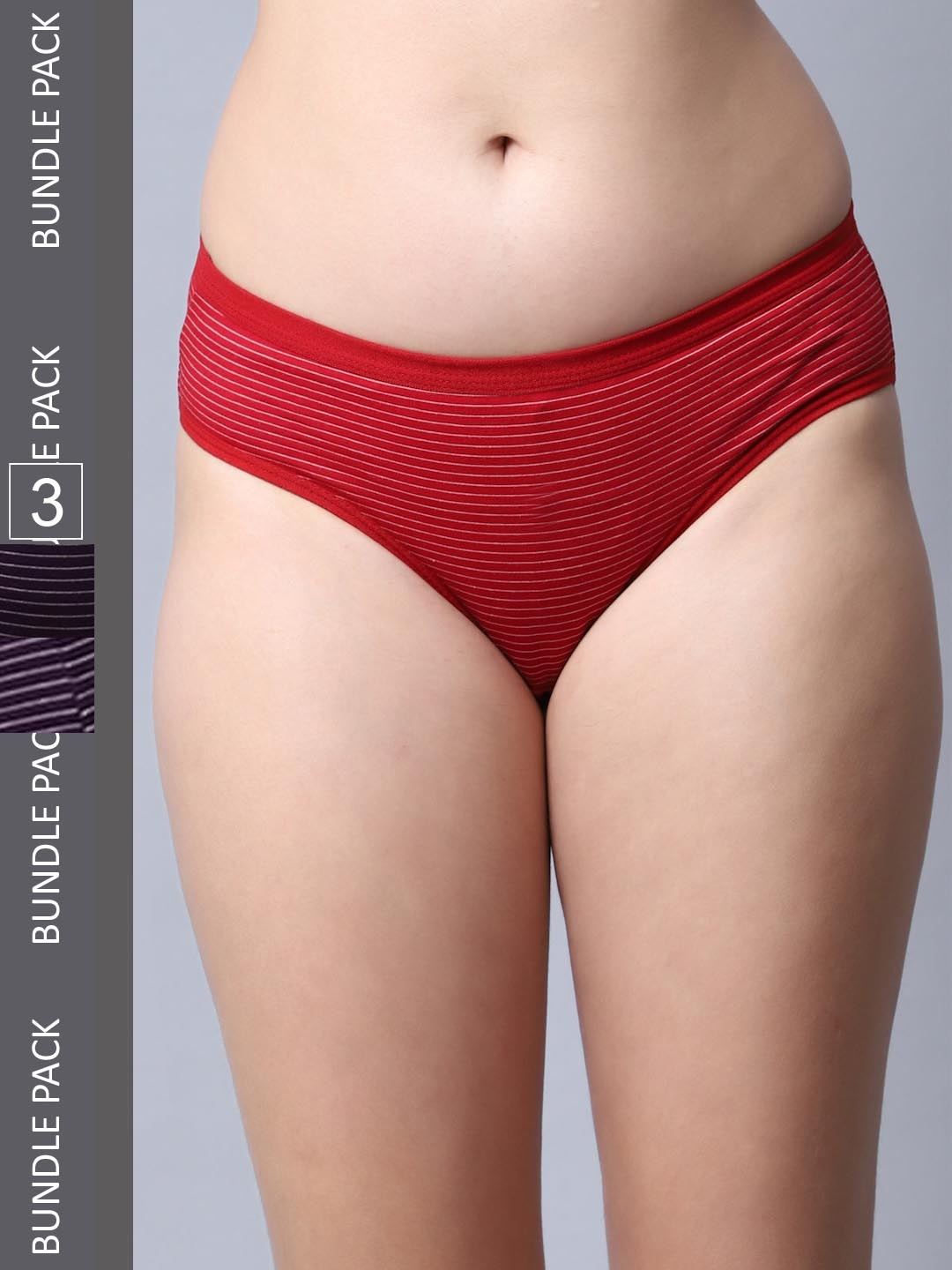 

Jinfo Women Pack Of 3 Striped Cotton Hipster Briefs LP25-01-03-16-S, Black