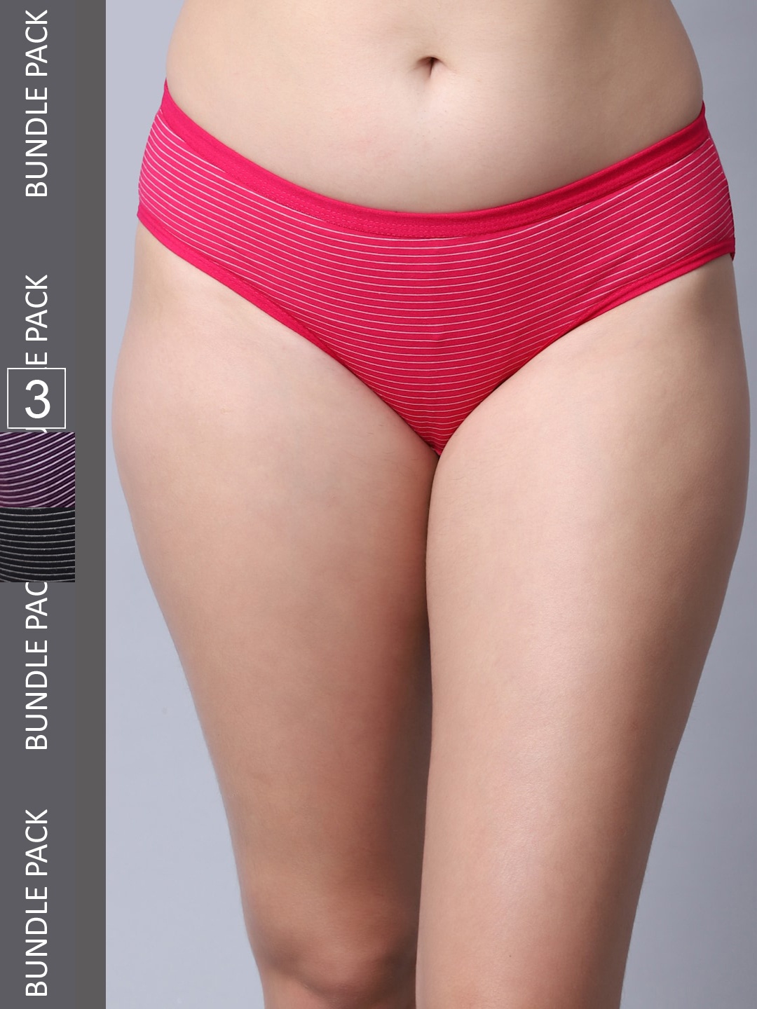 

Jinfo Women Pack Of 3 Striped Cotton Hipster Briefs LP25-01-07-16-S, Black
