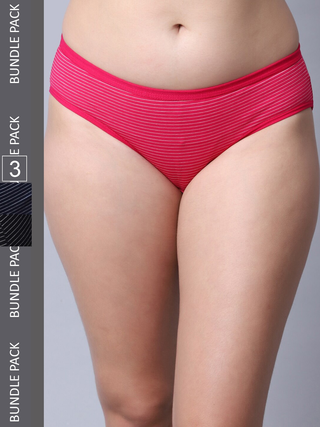 

Jinfo Women Pack Of 3 Cotton Striped Hipster Briefs LP25-01-07-17-S, Black