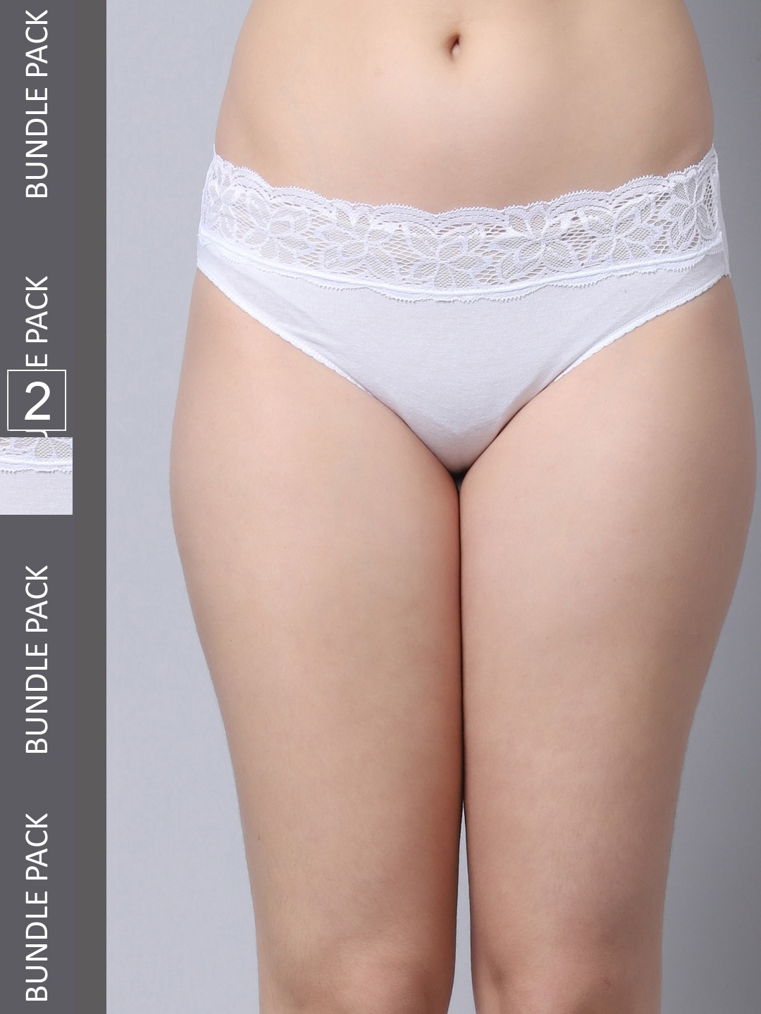 

Jinfo Women Pack Of 2 Cotton Lace Hipster Briefs LP04-02-02-S, White