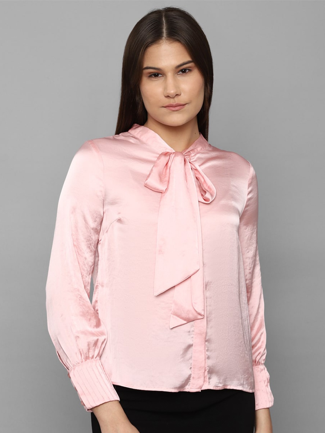 

Allen Solly Women Tie-Up Neck Shirt Style Top, Peach