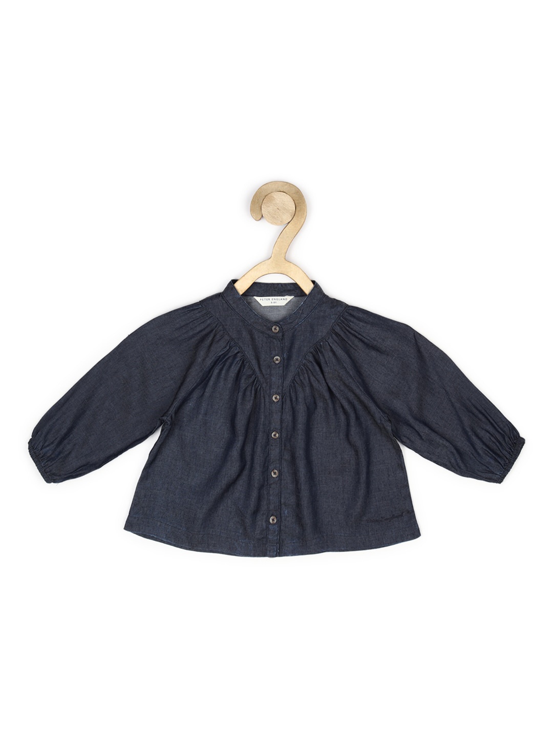 

Peter England Girls Mandarin Collar Shirt Style Cotton Top, Navy blue