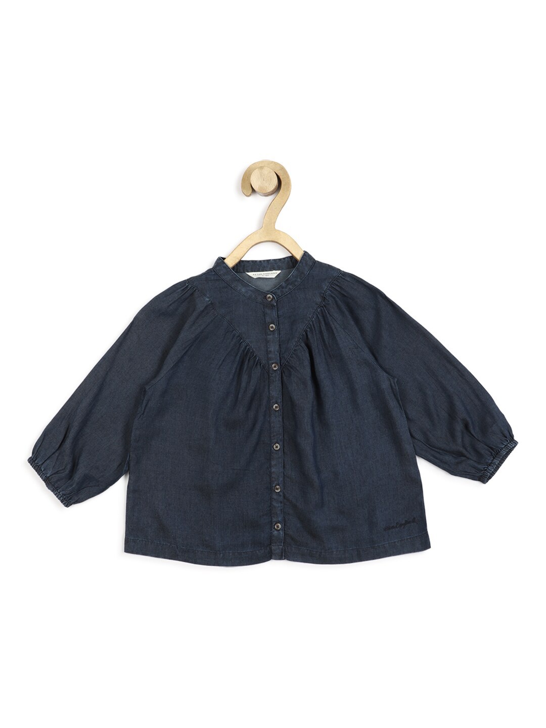 

Peter England Girls Mandarin Collar Extended Sleeves Cotton Shirt Style Top, Navy blue