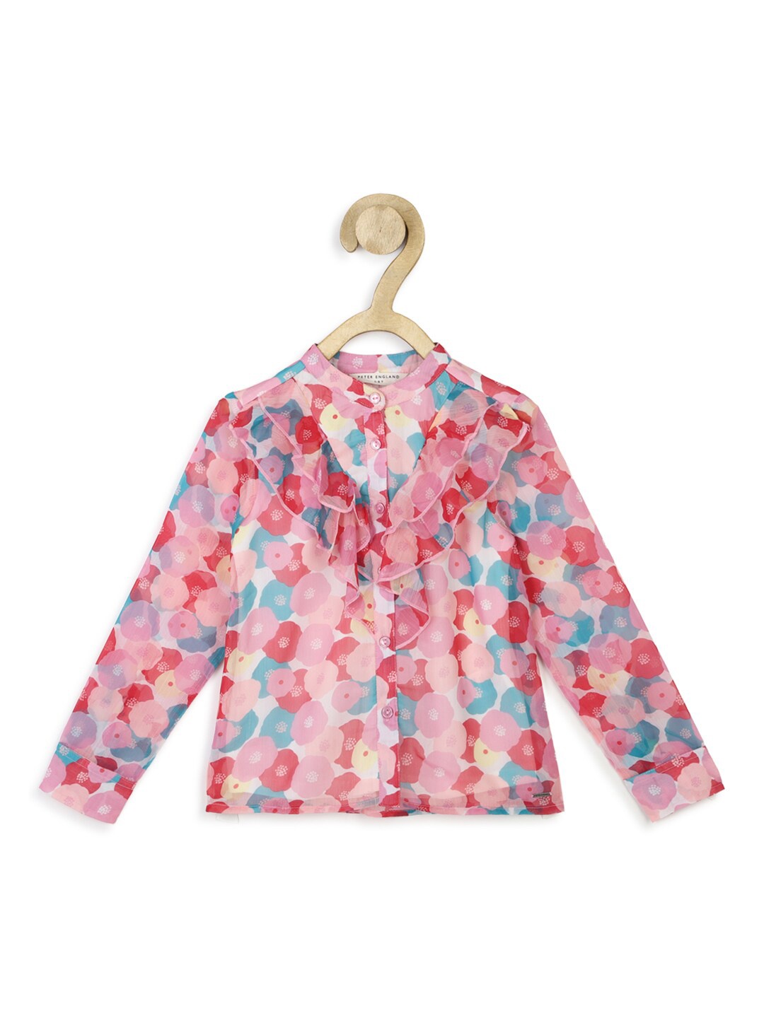 

Peter England Girls Floral Print Mandarin Collar Cotton Shirt Style Top, Pink