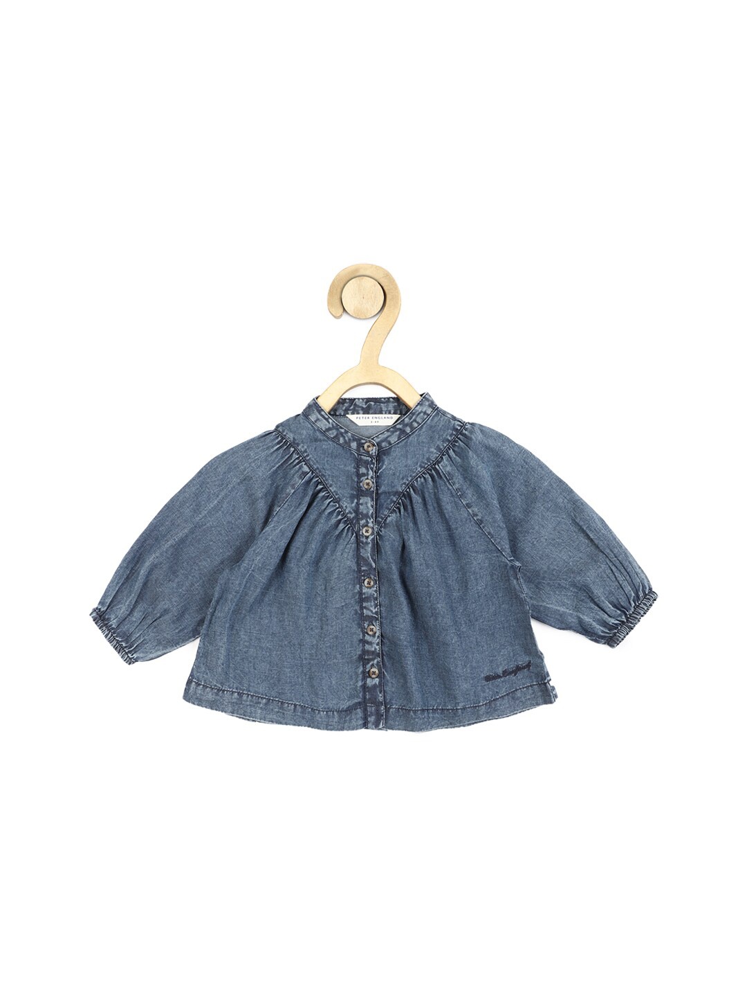 

Peter England Pure Cotton Mandarin Collar Shirt Style Top, Blue