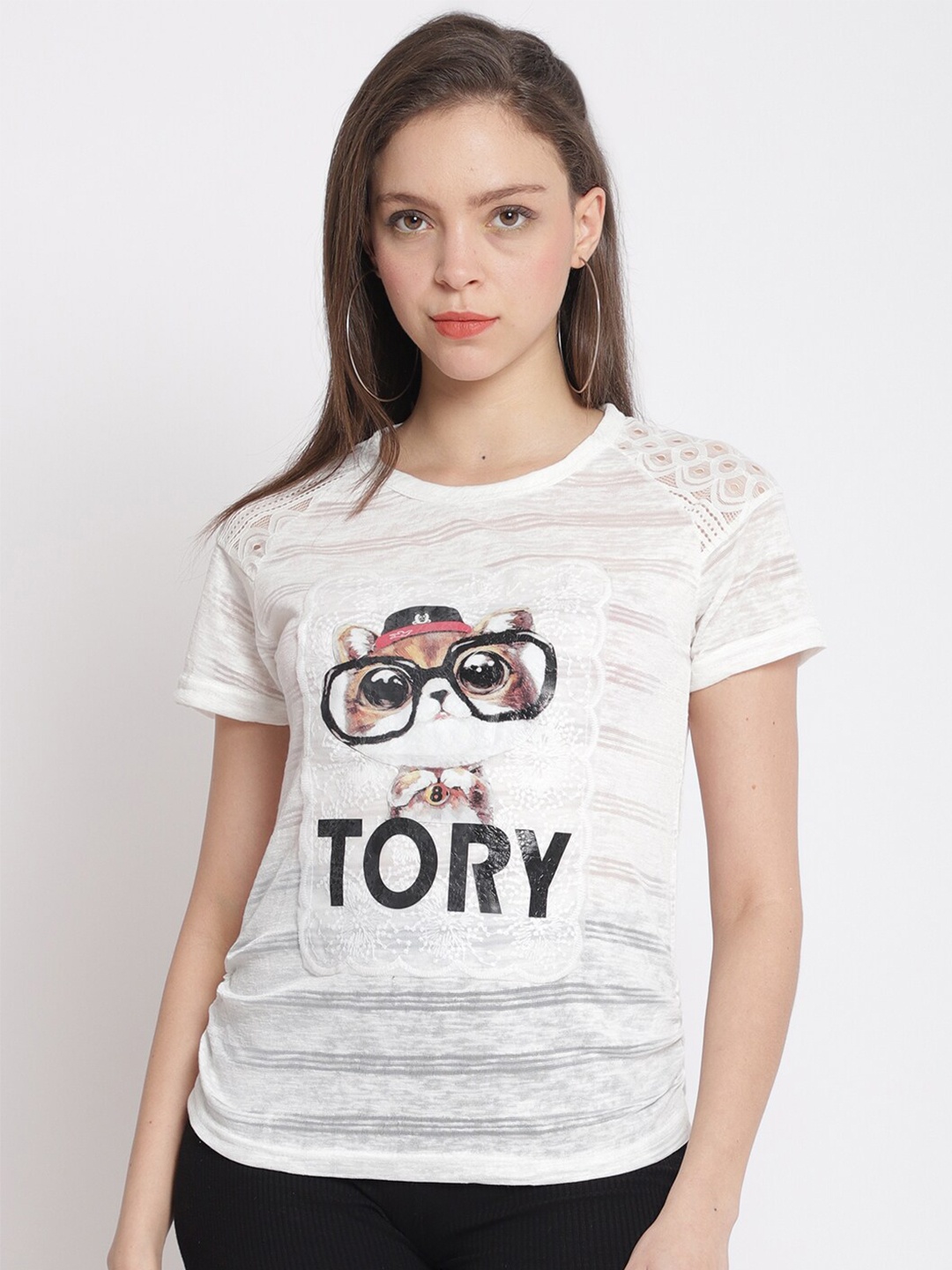 

The Mini NEEDLE Women Cotton Typography Printed T-shirt, White