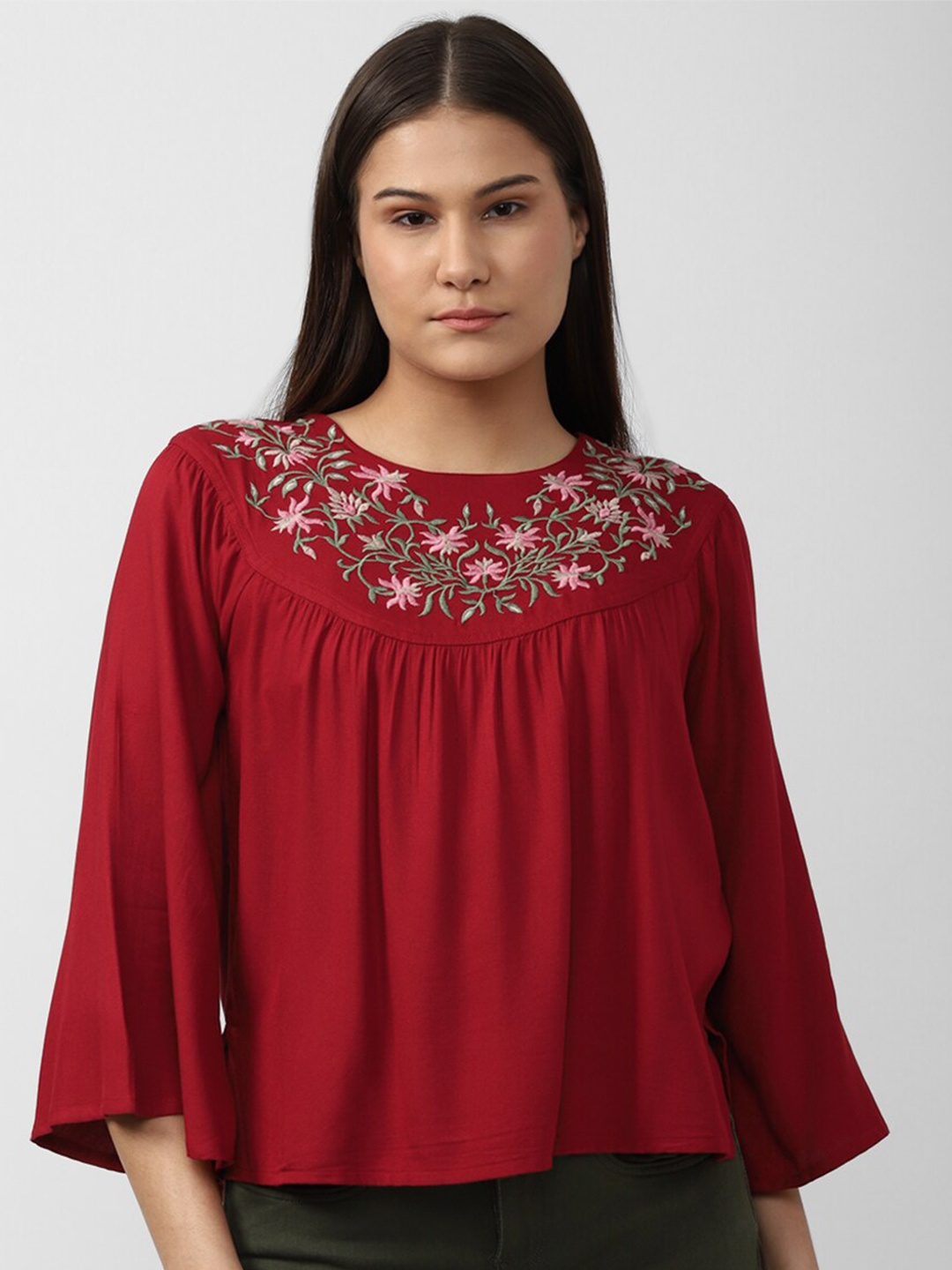 

Van Heusen Woman Floral Embroidered Top, Red