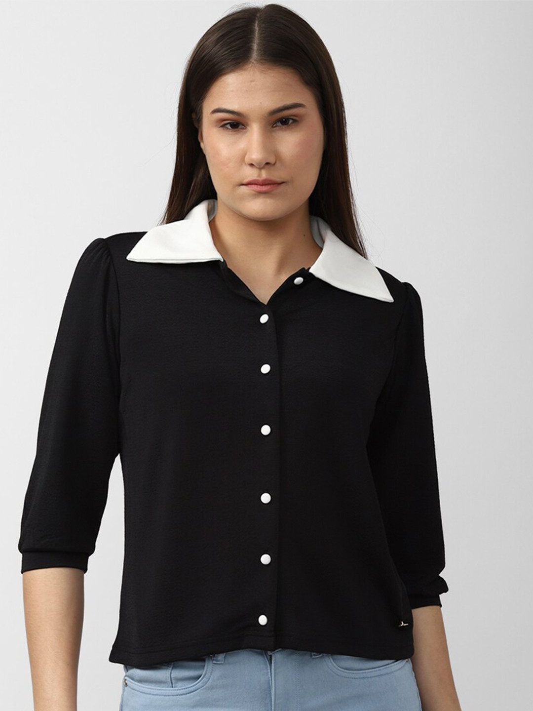 

Van Heusen Woman Colourblocked Shirt Style Top, Black