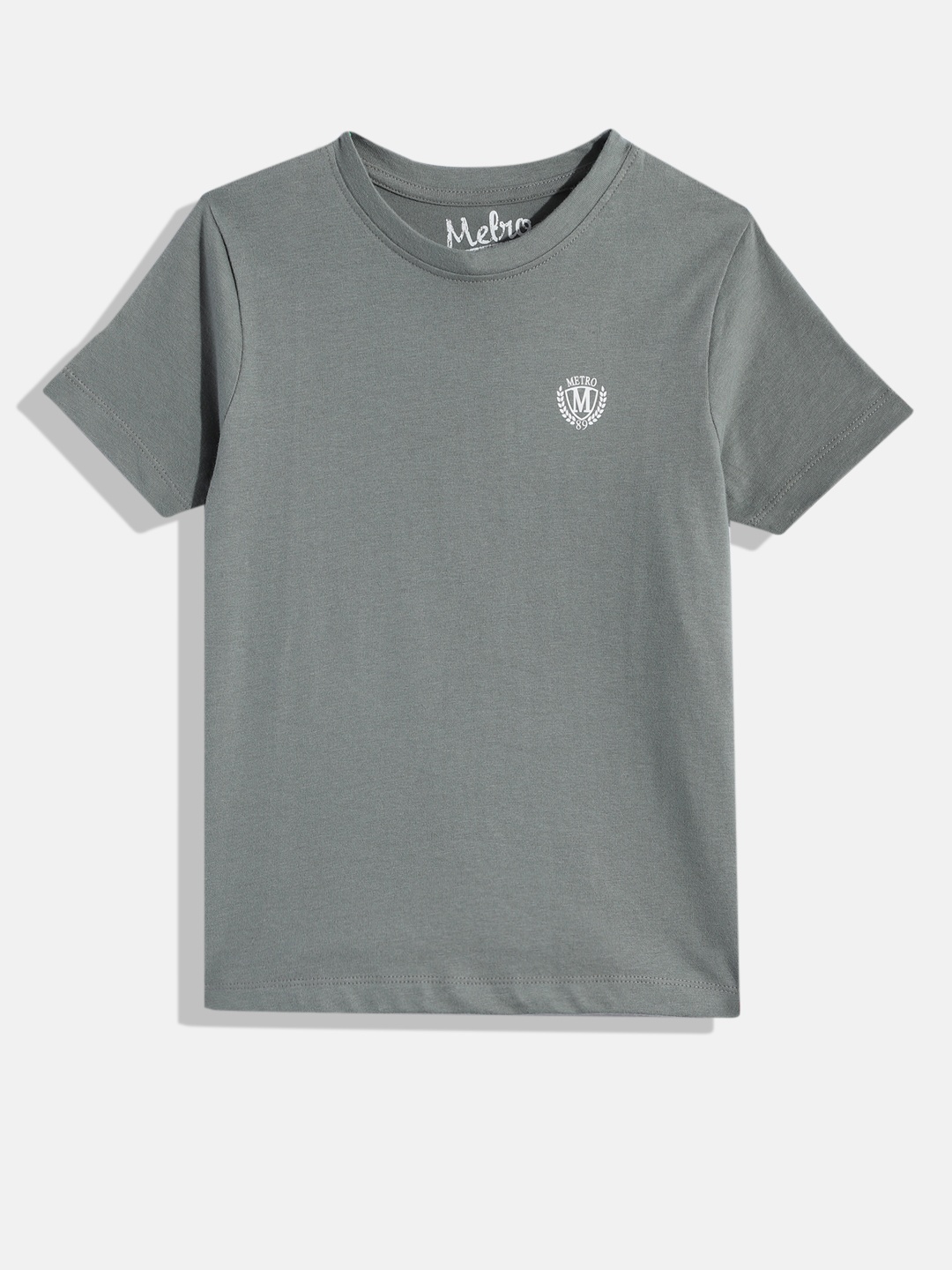 

METRO KIDS COMPANY Boys Brand Logo Printed Slim Fit Cotton T-shirt, Green