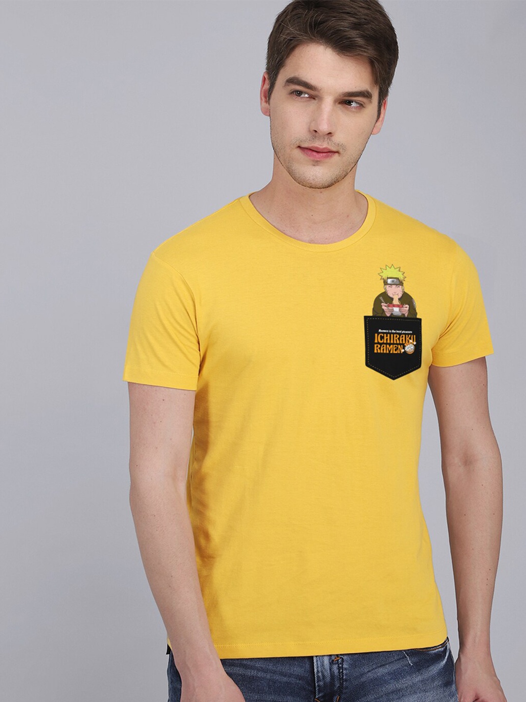 

Free Authority Men Naruto Printed Yellow Cotton T-shirt
