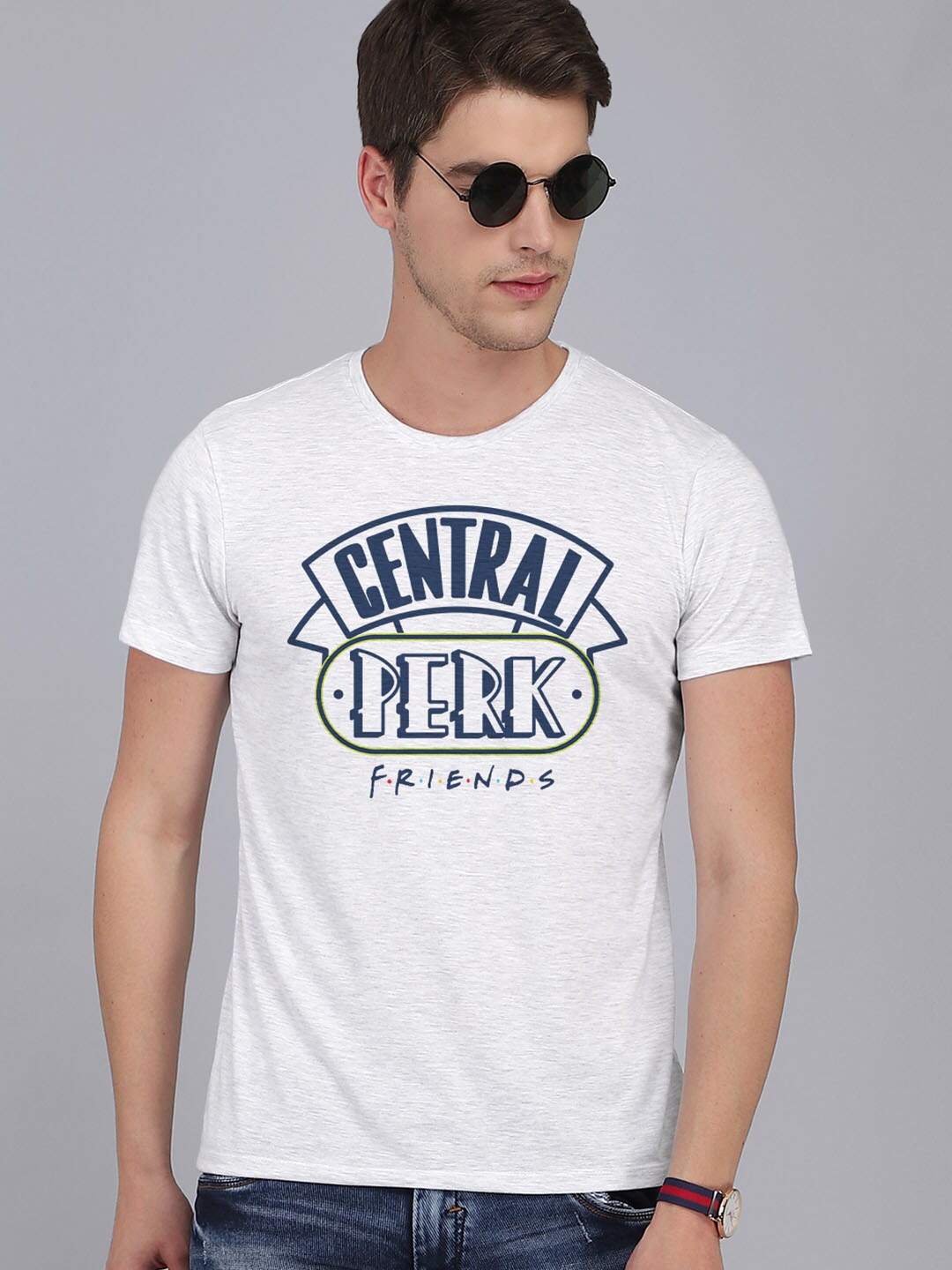 

Free Authority Men Grey & Blue Friends Printed T-shirt