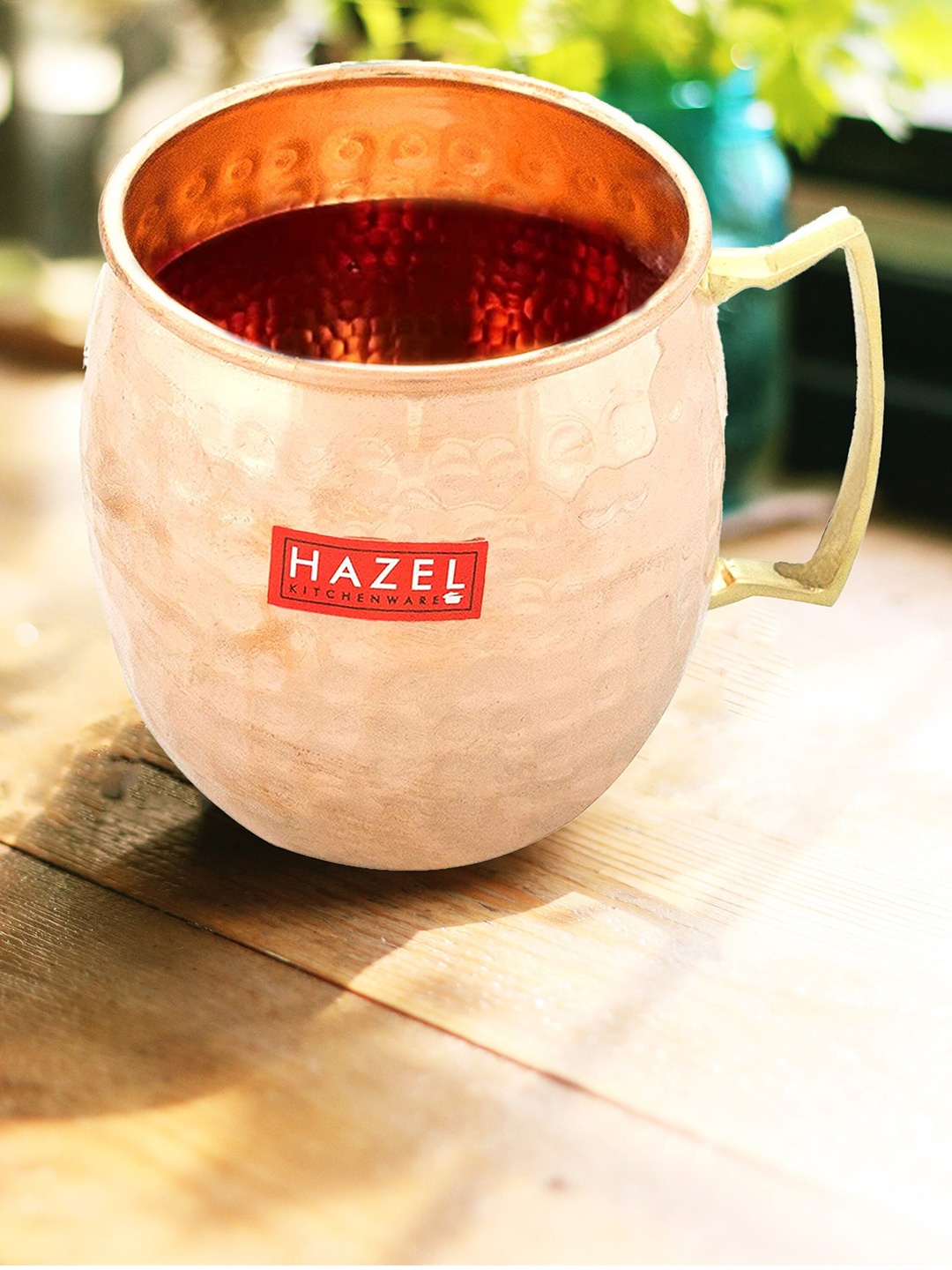 

HAZEL Set Of 4 Textured Copper Hammered Finish Drinkware Glossy Mugs- 550 ml Each