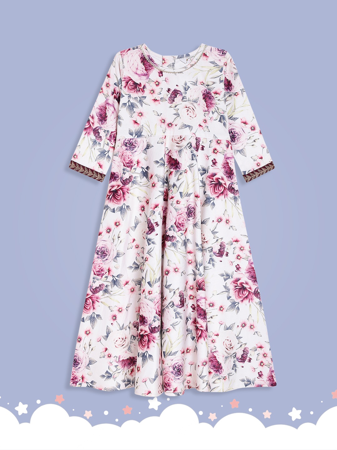 

Ahalyaa Girls Printed A-Line Maxi Ethnic Dresses, Cream