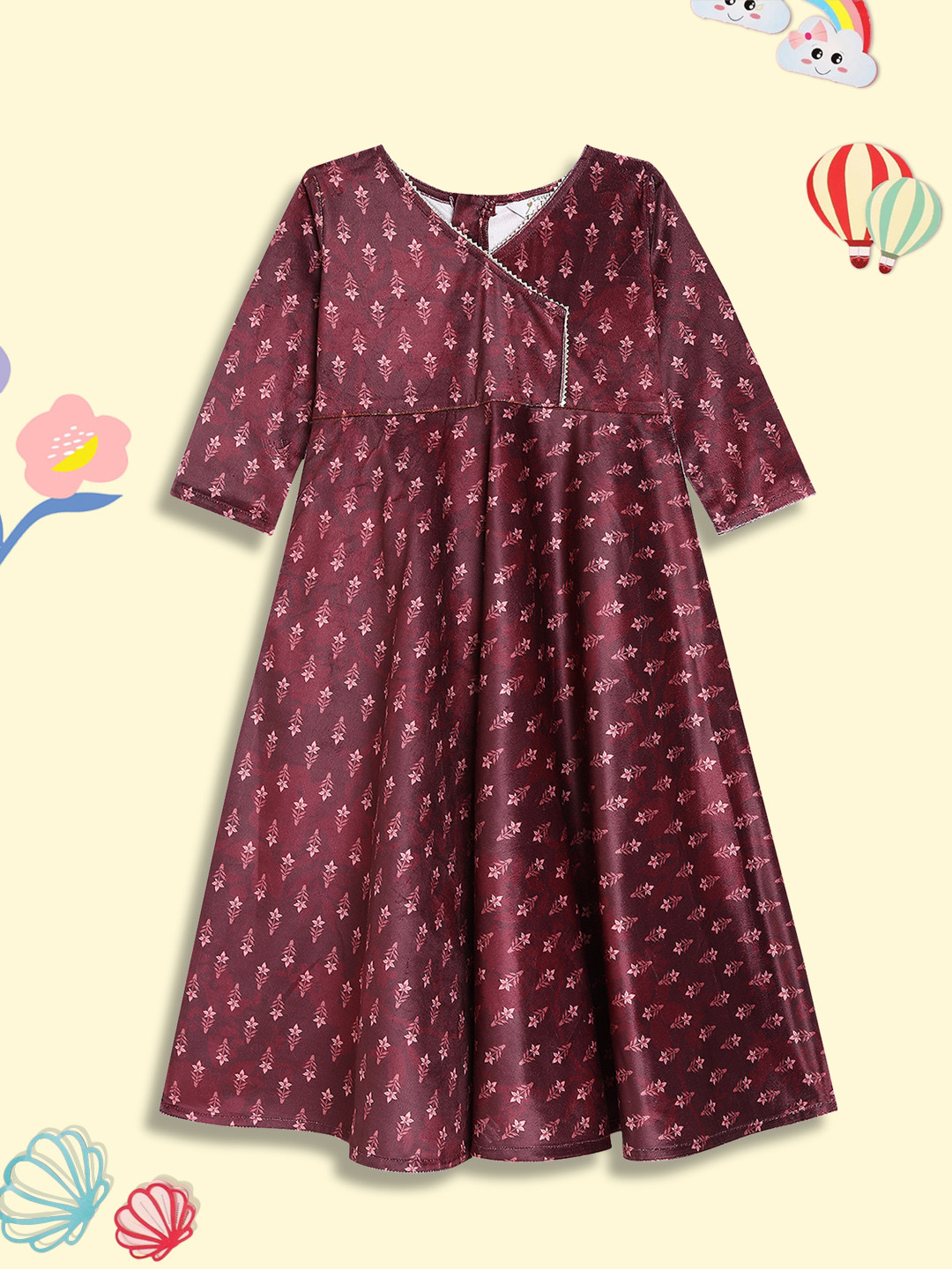 

Ahalyaa Girls Printed A-Line Maxi Ethnic Dresses, Burgundy