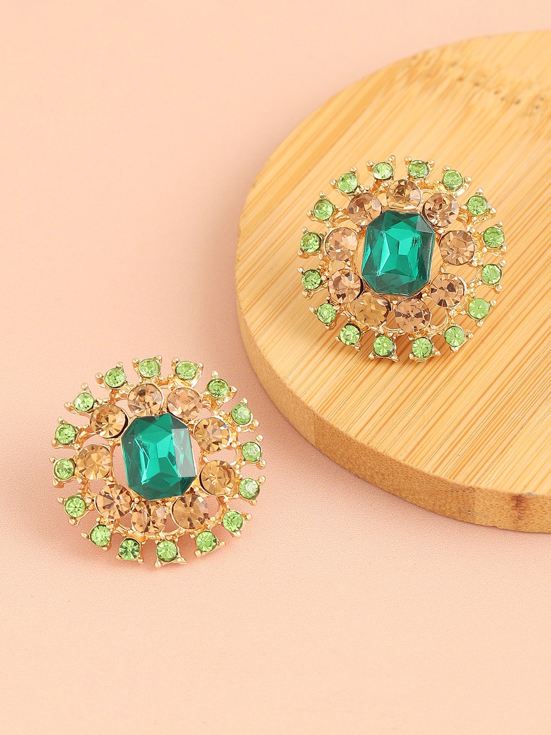 

SOHI Gold Plated Green Contemporary Studs Earrings