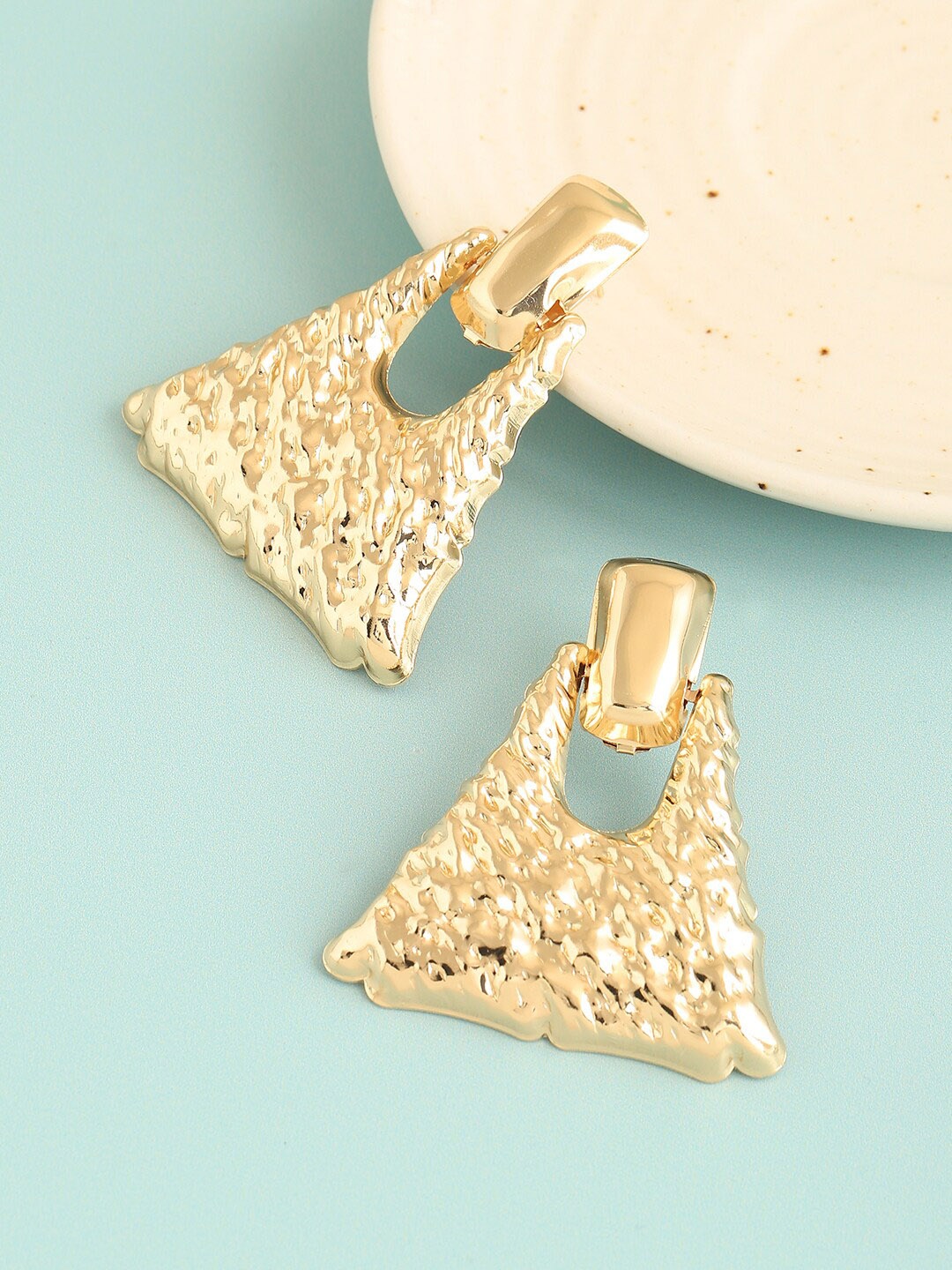 

SOHI Silver Plated Triangular Drop Earrings, Gold