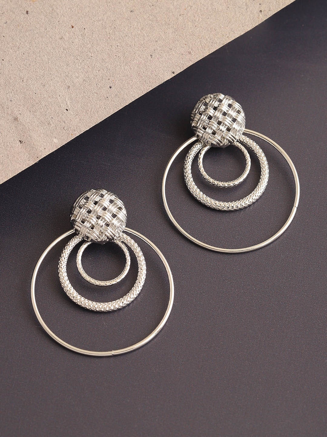 

SOHI Silver Plated Circular Drop Earrings