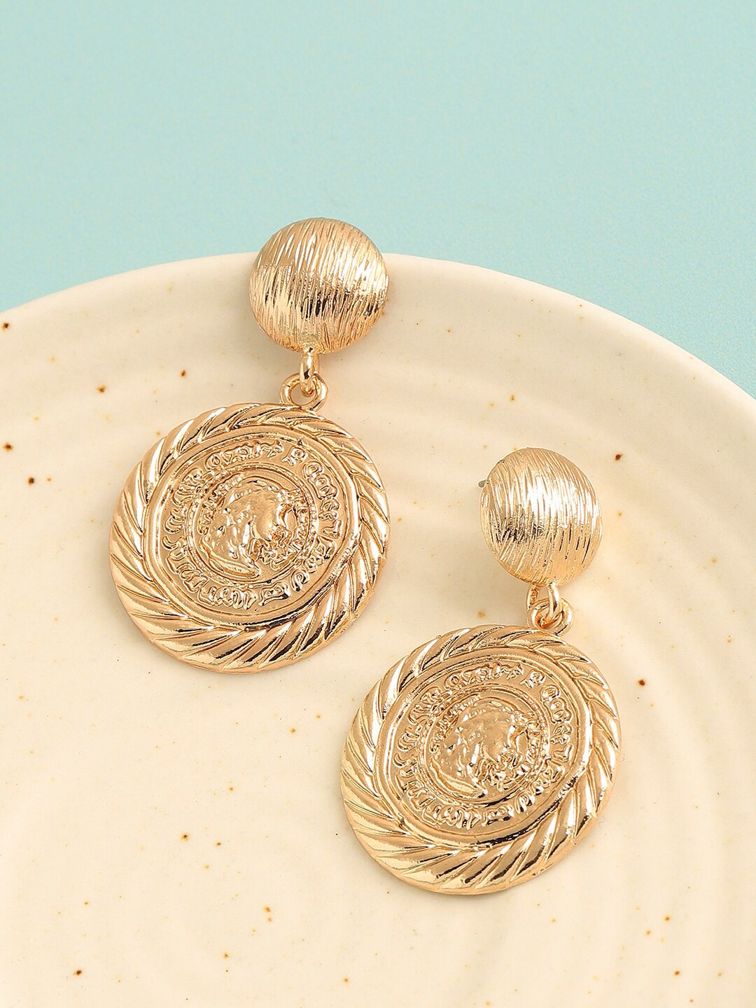 

SOHI Gold Plated Circular Drop Earrings