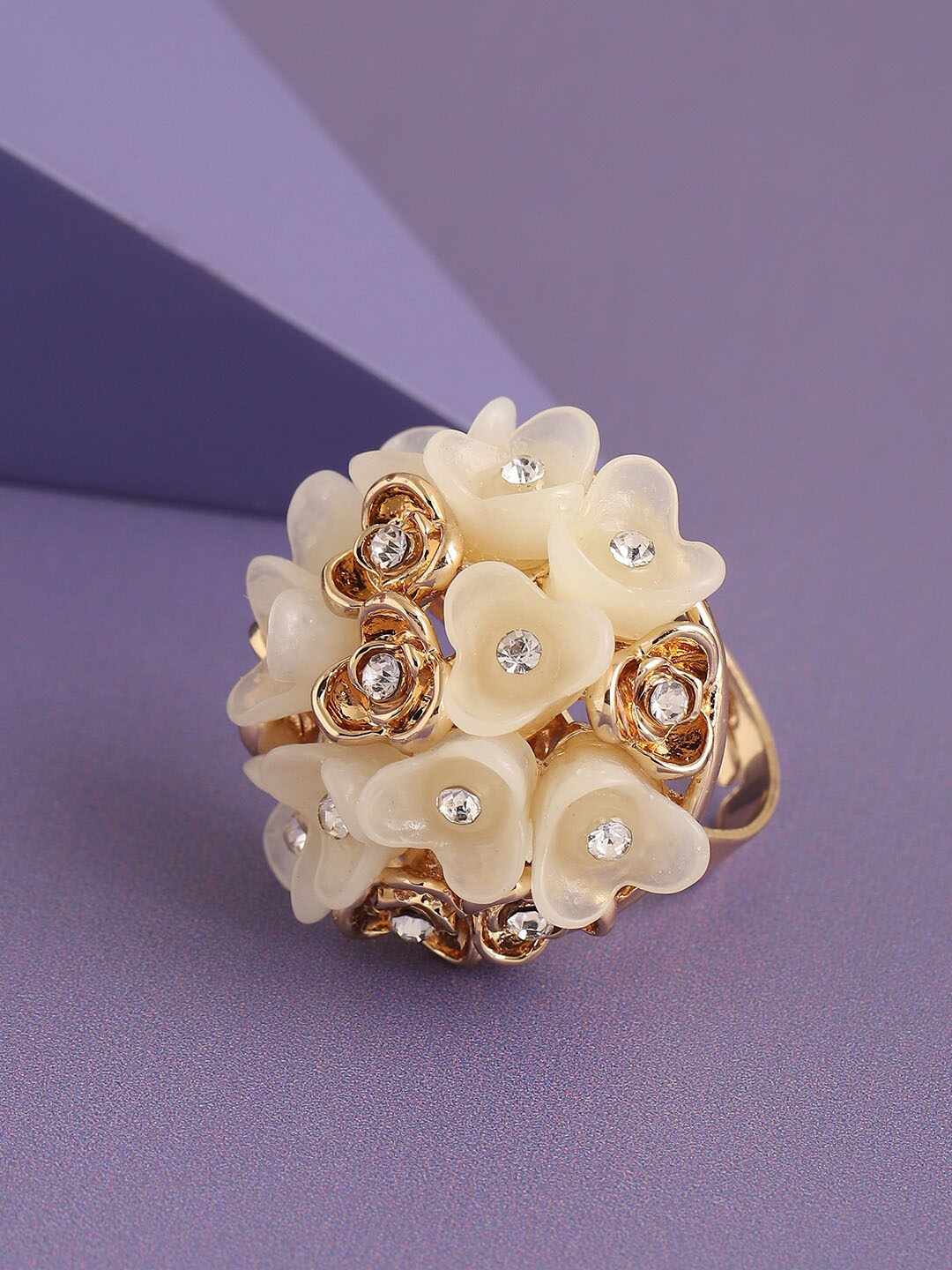 

SOHI Women Gold-Plated Stone-Studded Finger Ring