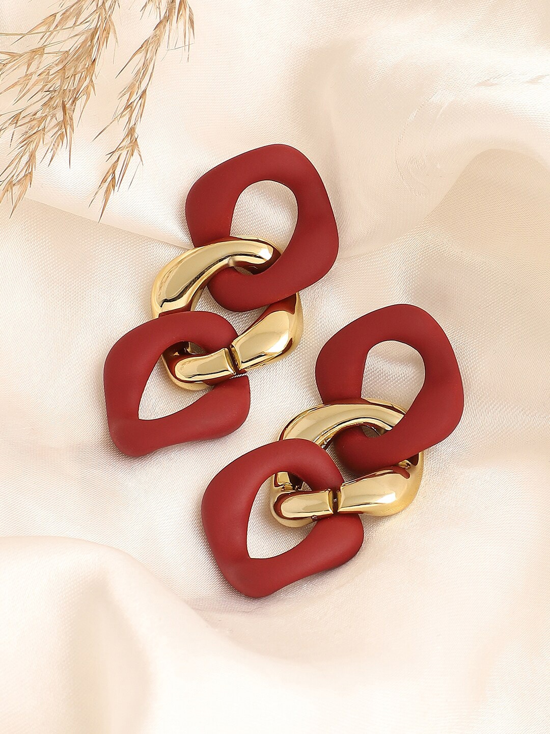 

SOHI Gold-Plated Contemporary Drop Earrings, Maroon