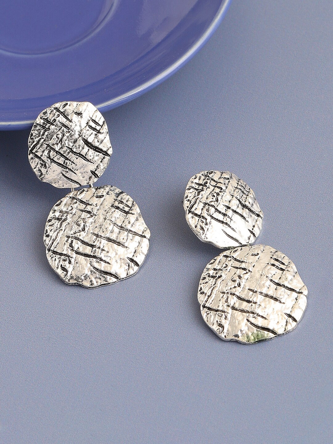 

SOHI Silver-Plated Circular Drop Earrings