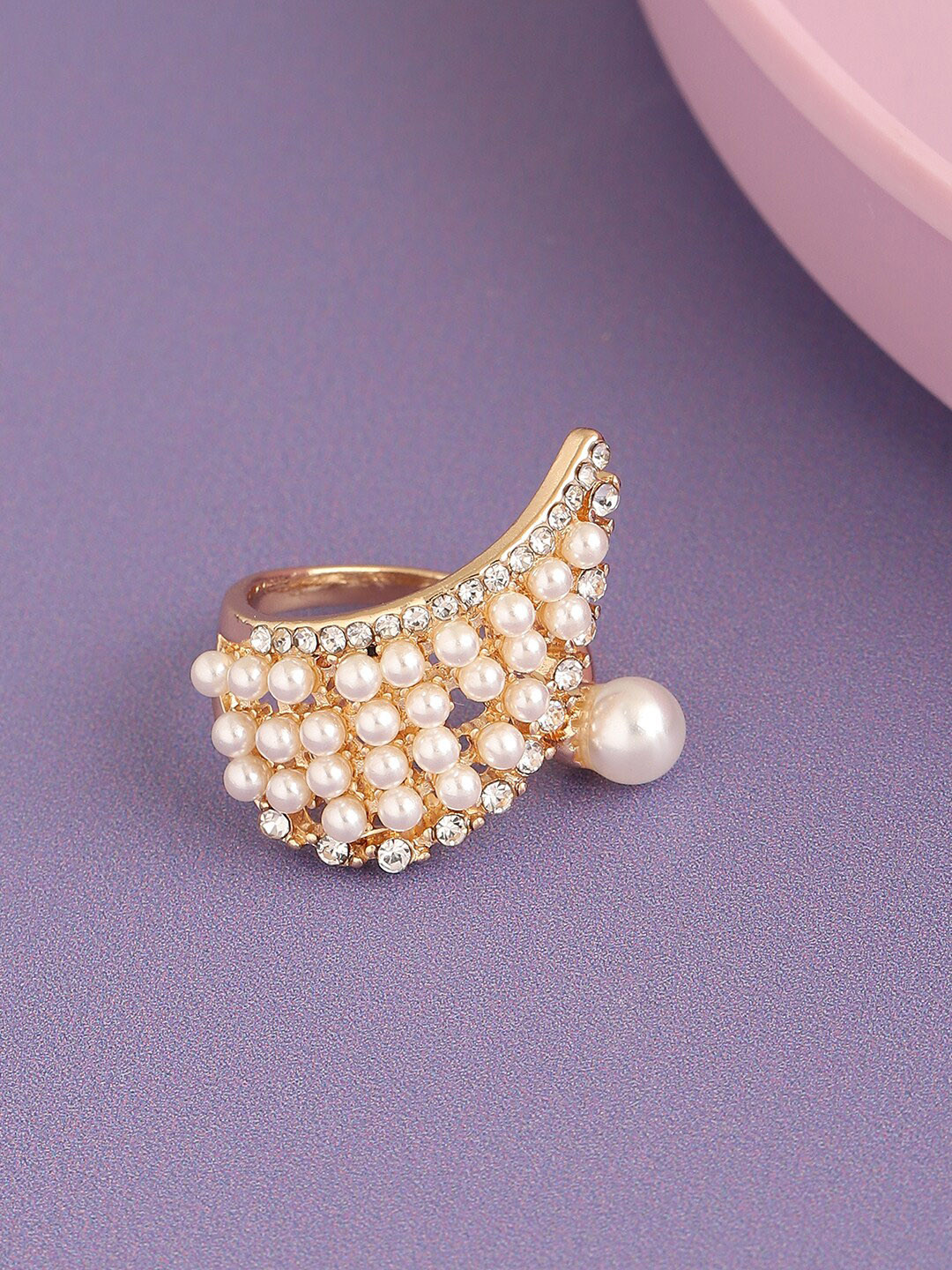 

SOHI Women Gold-Plated Stone-Studded Finger Ring