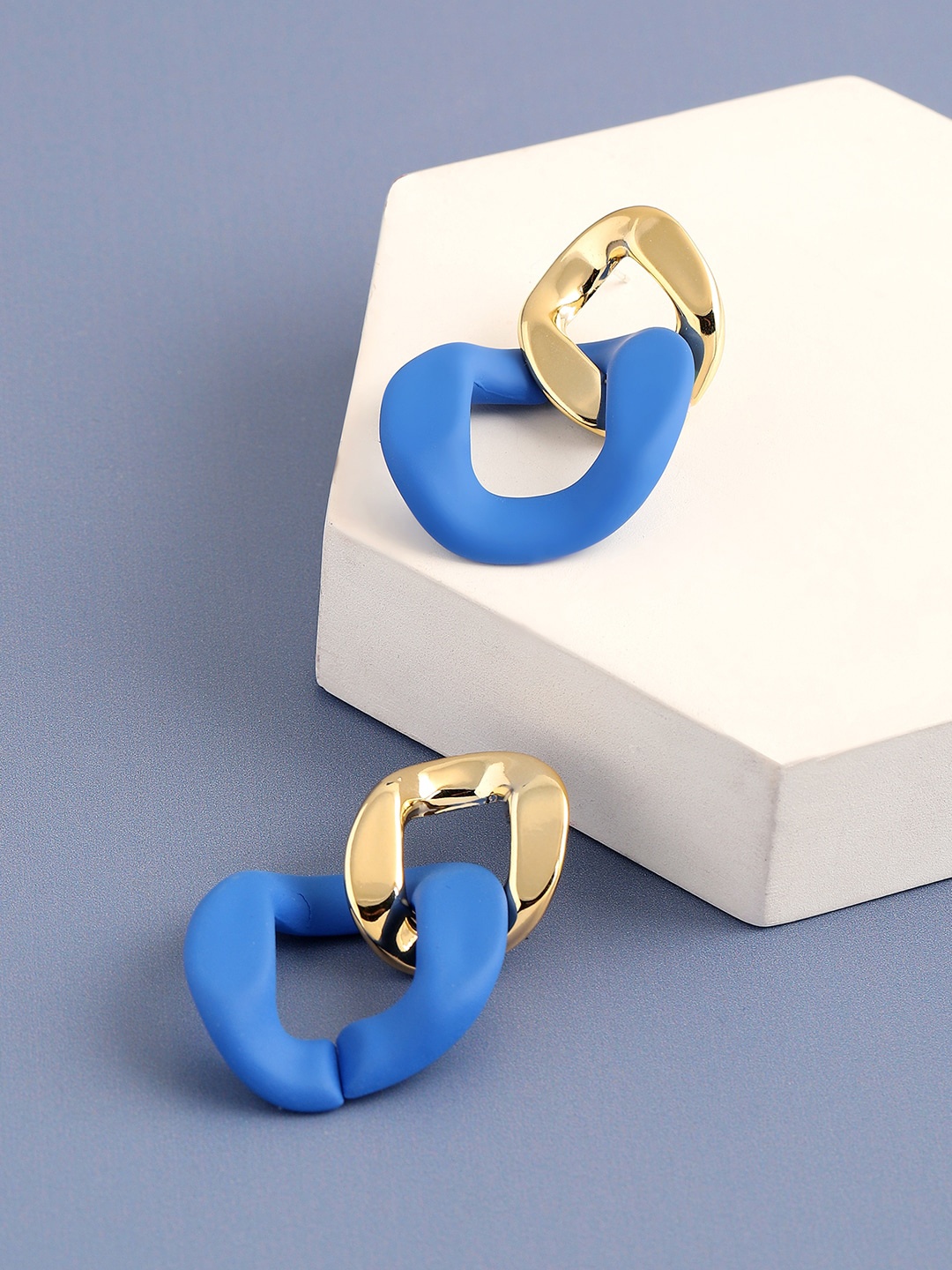 

SOHI Gold Plated Contemporary Drop Earrings, Blue