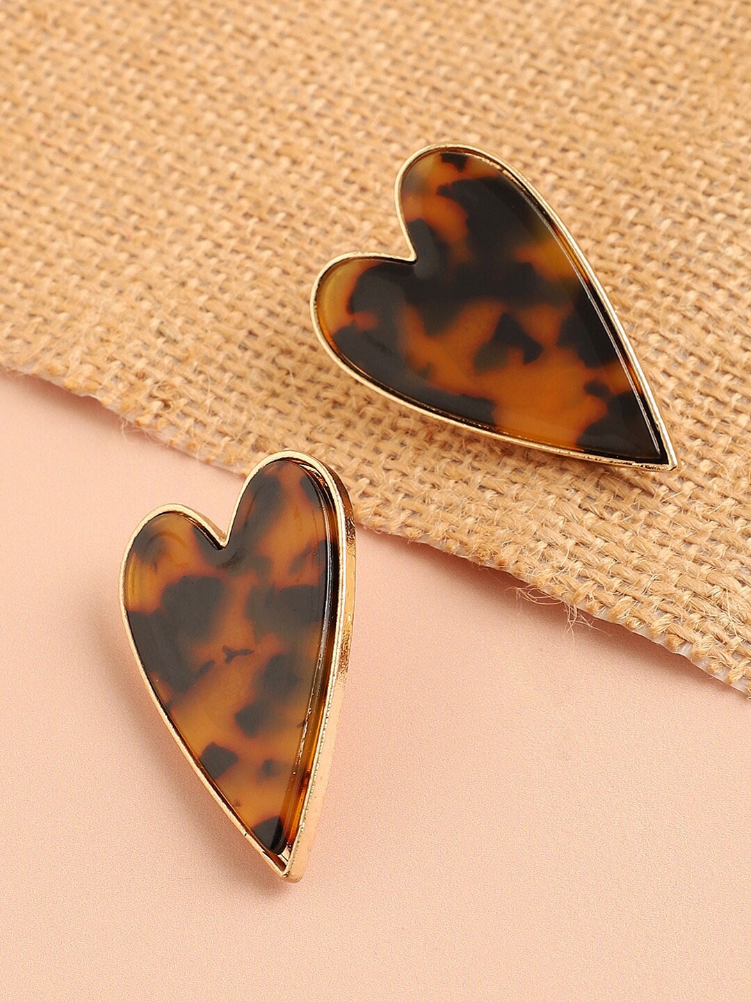 

SOHI Gold-Plated Heart Shaped Studs Earrings, Brown