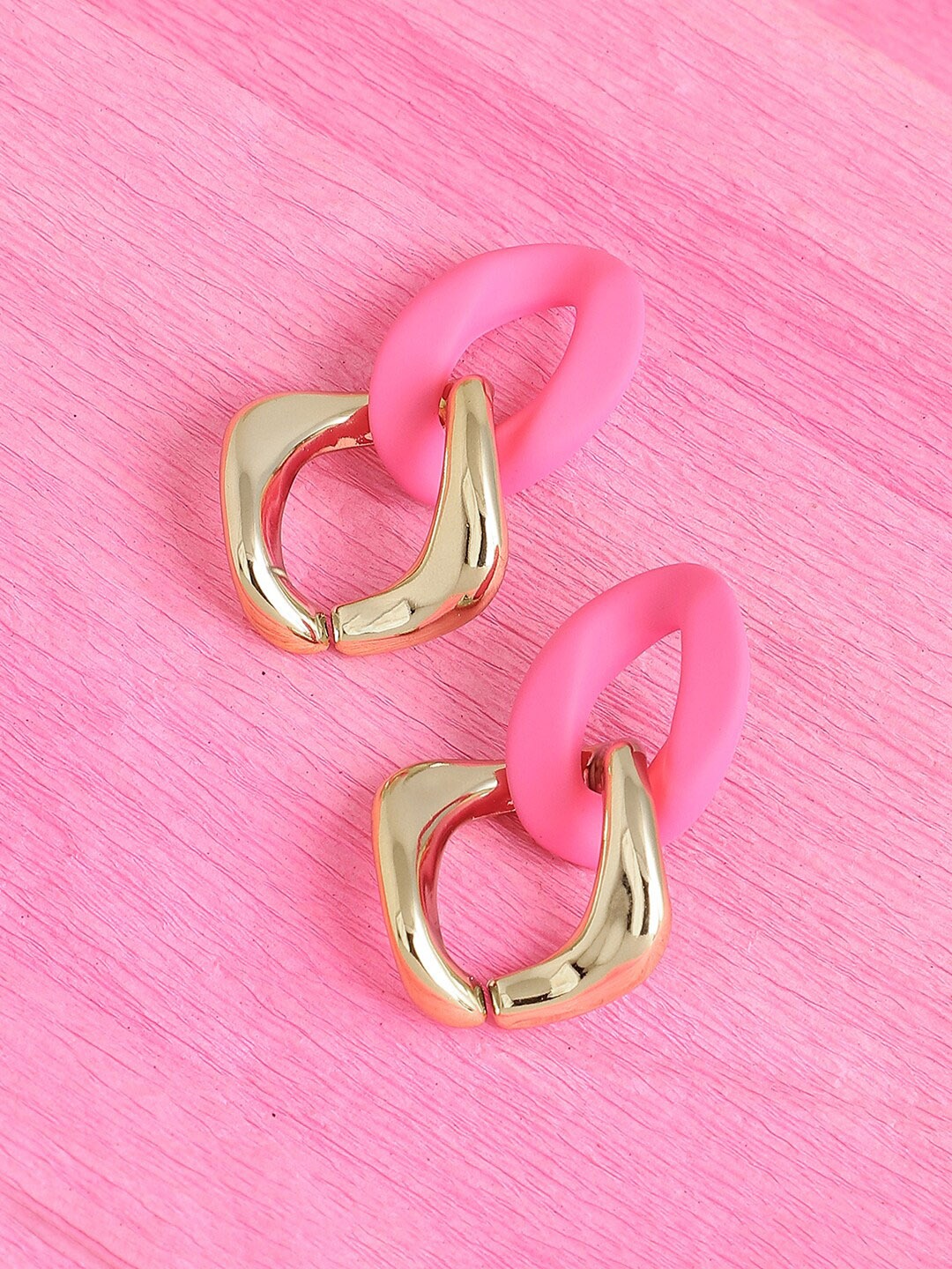 

SOHI Gold-Plated Contemporary Studs Earrings, Pink
