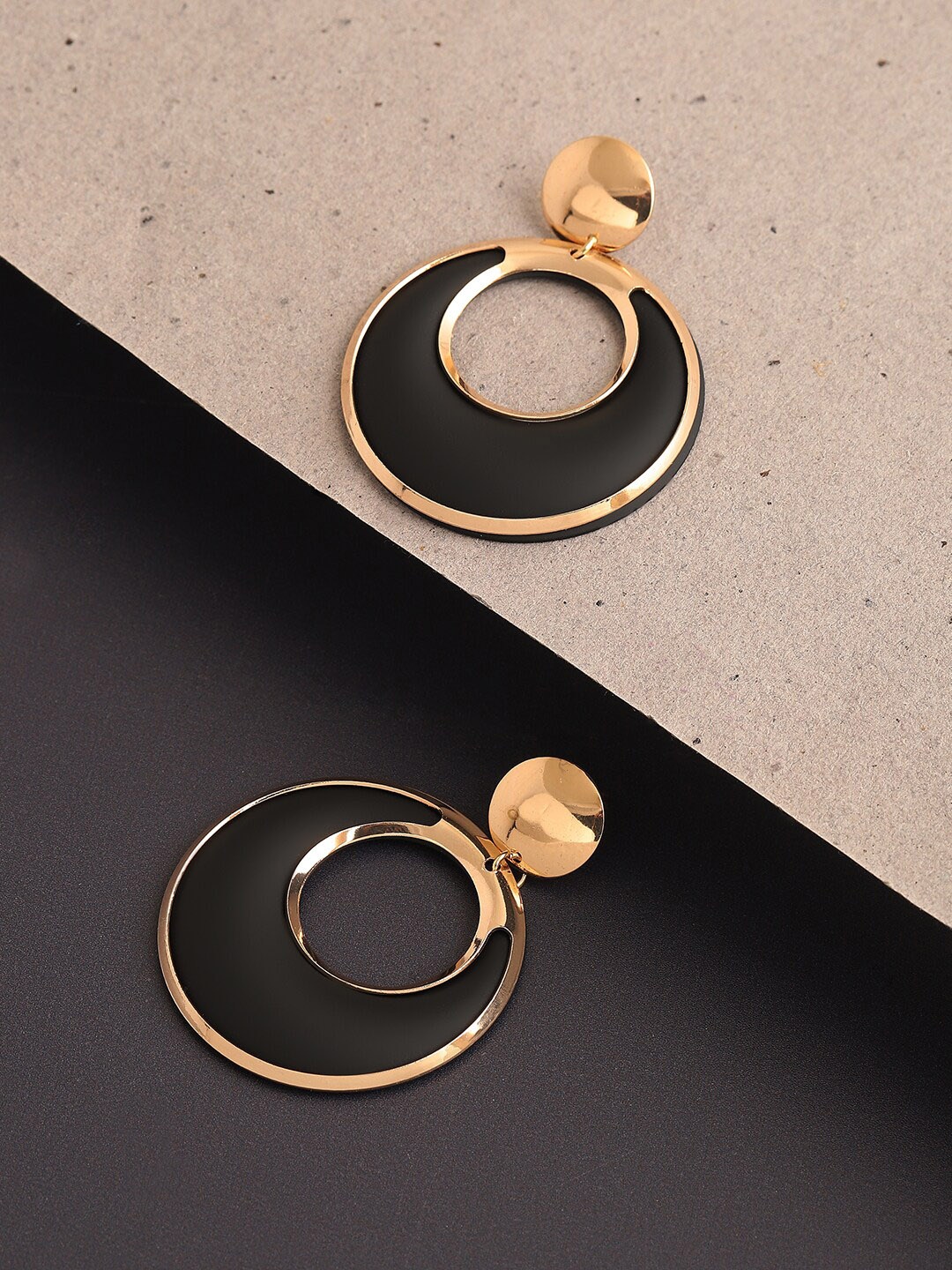 

SOHI Gold-Plated Contemporary Drop Earrings, Black